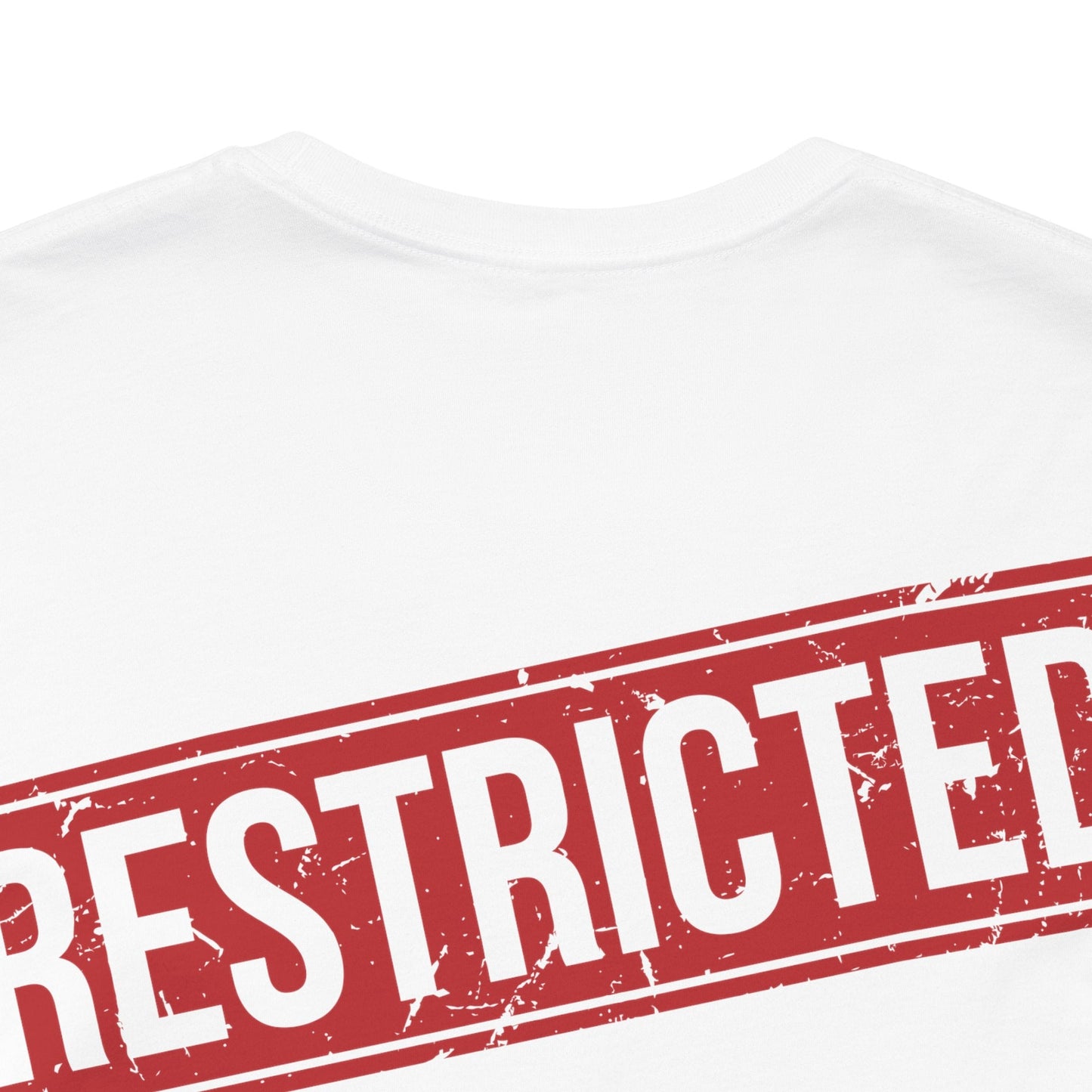Tee Shirt With Red Stamp From Bad Galaxy Eco Friendly 100 Percent Cotton Printed In USA