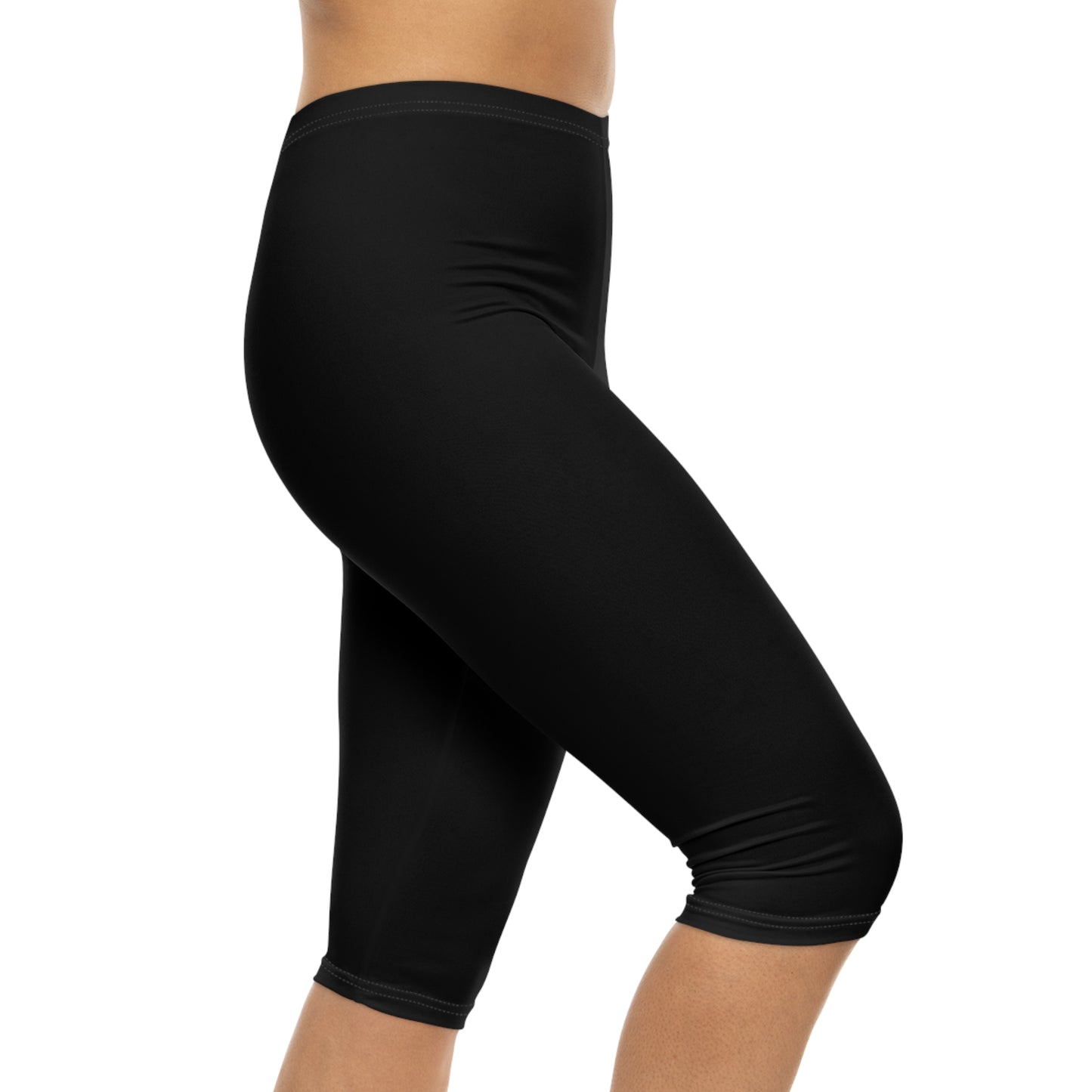 True Black Color Women's Brushed Suede Poly Span Casual Capri Leggings XS-2XL