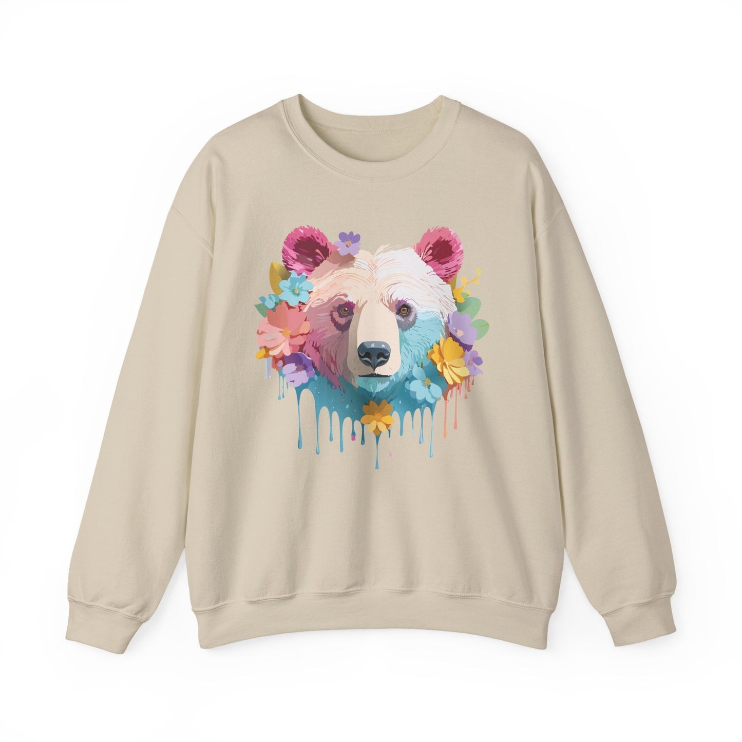 Unisex Floral Bear Sweatshirt Gildan 18000 Art Design Animals