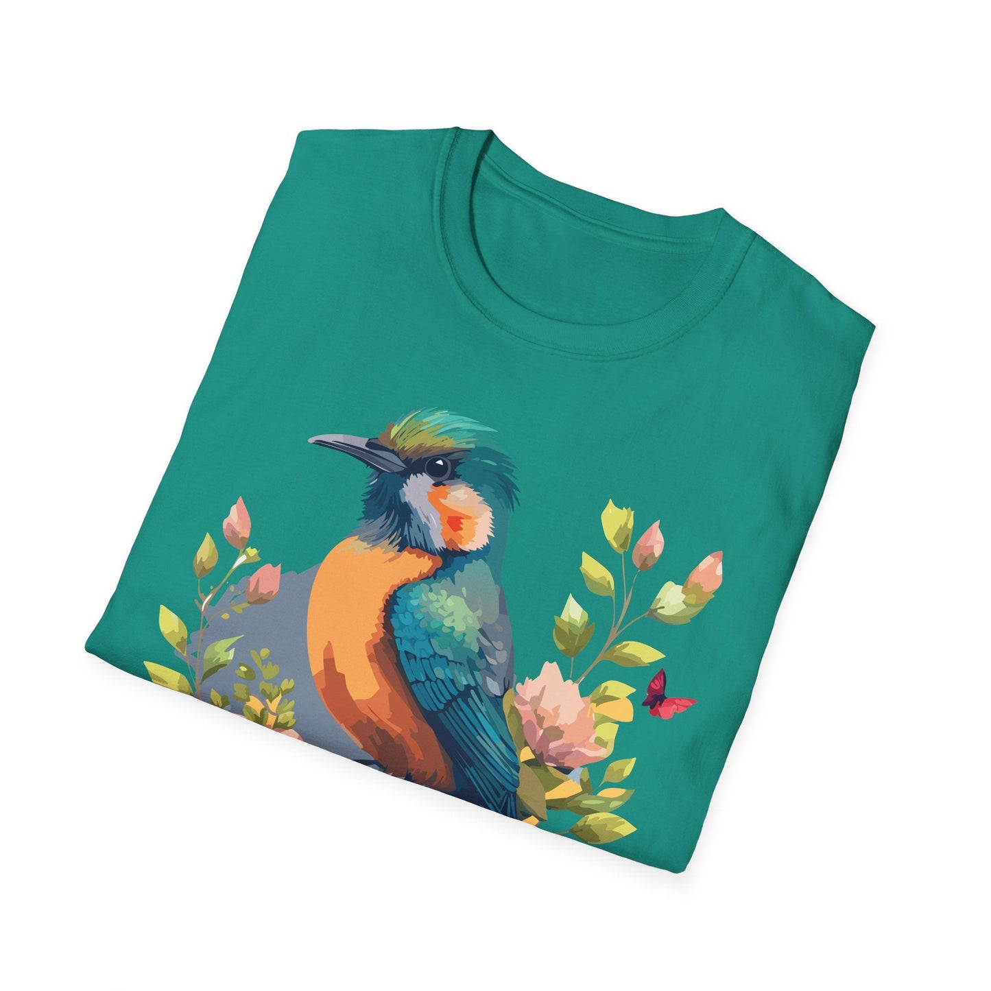 Floral Bird T Shirt Unisex Softstyle Tee 100 Percent Ring Spun Cotton Animal Print