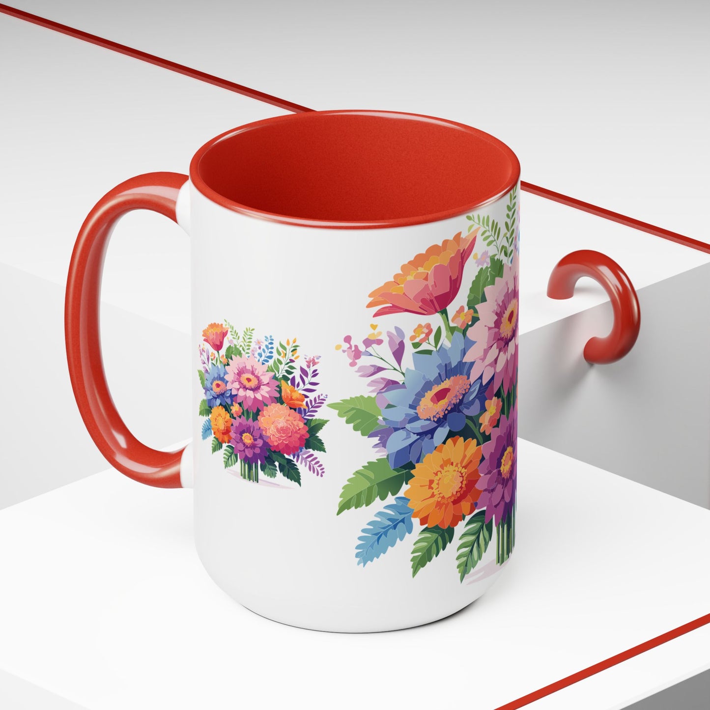 Taza de café de dos tonos con flores