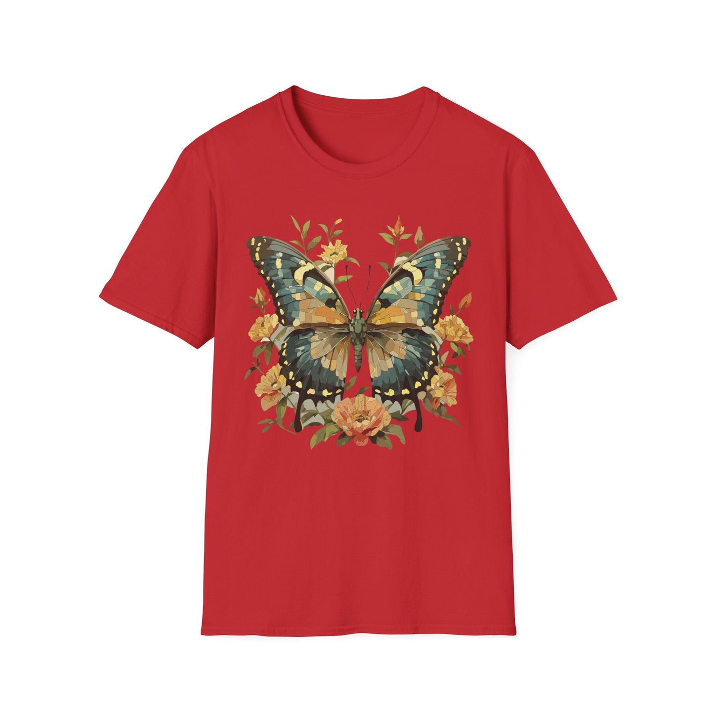 Butterfly Print T Shirt Unisex Monarch Shirt Gildan Softstyle 64000 Ring Spun Cotton