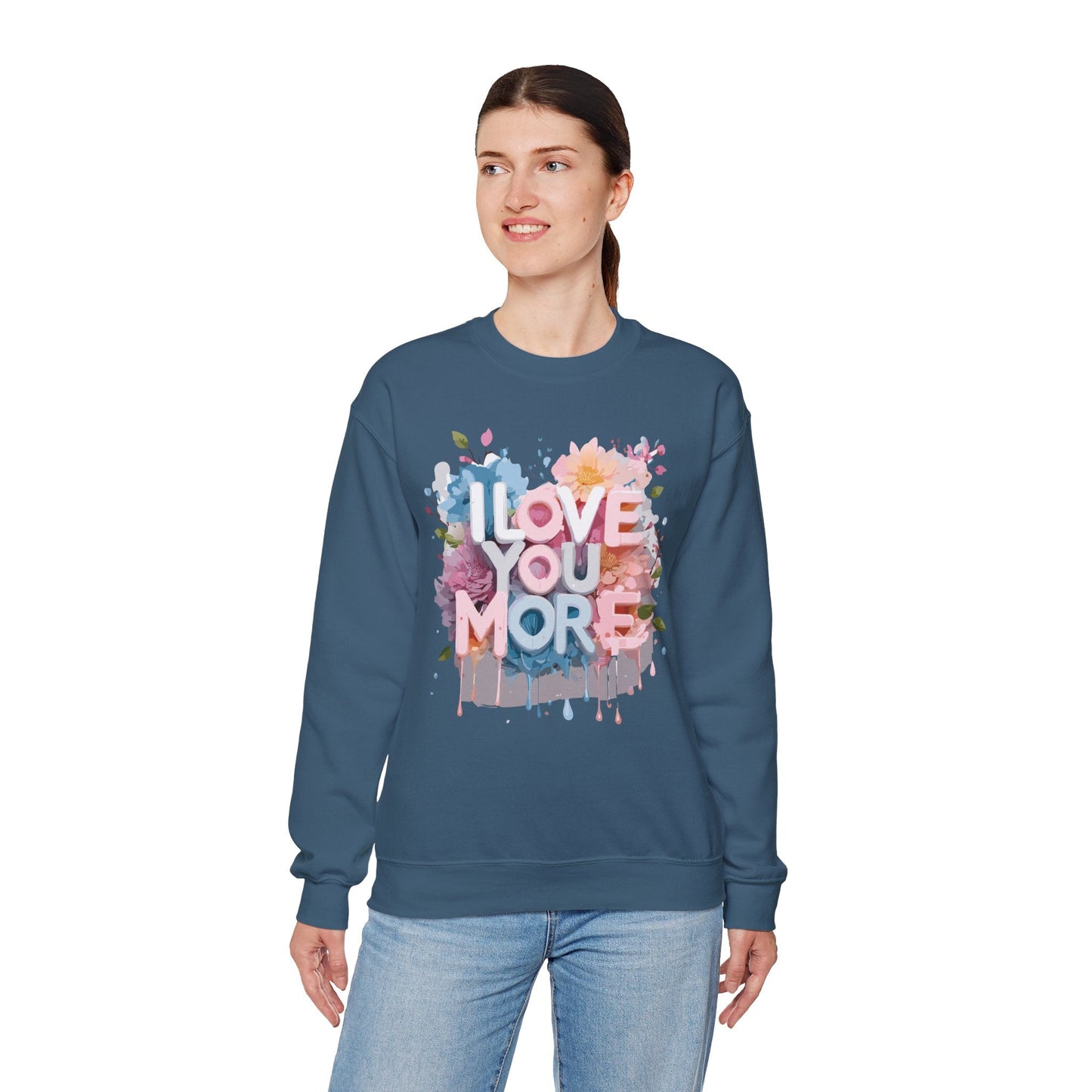 Floral Love Sweatshirt Unisex Heavy Blend Crewneck Valentines Day 50 50 Cotton Polyester Gildan 18000