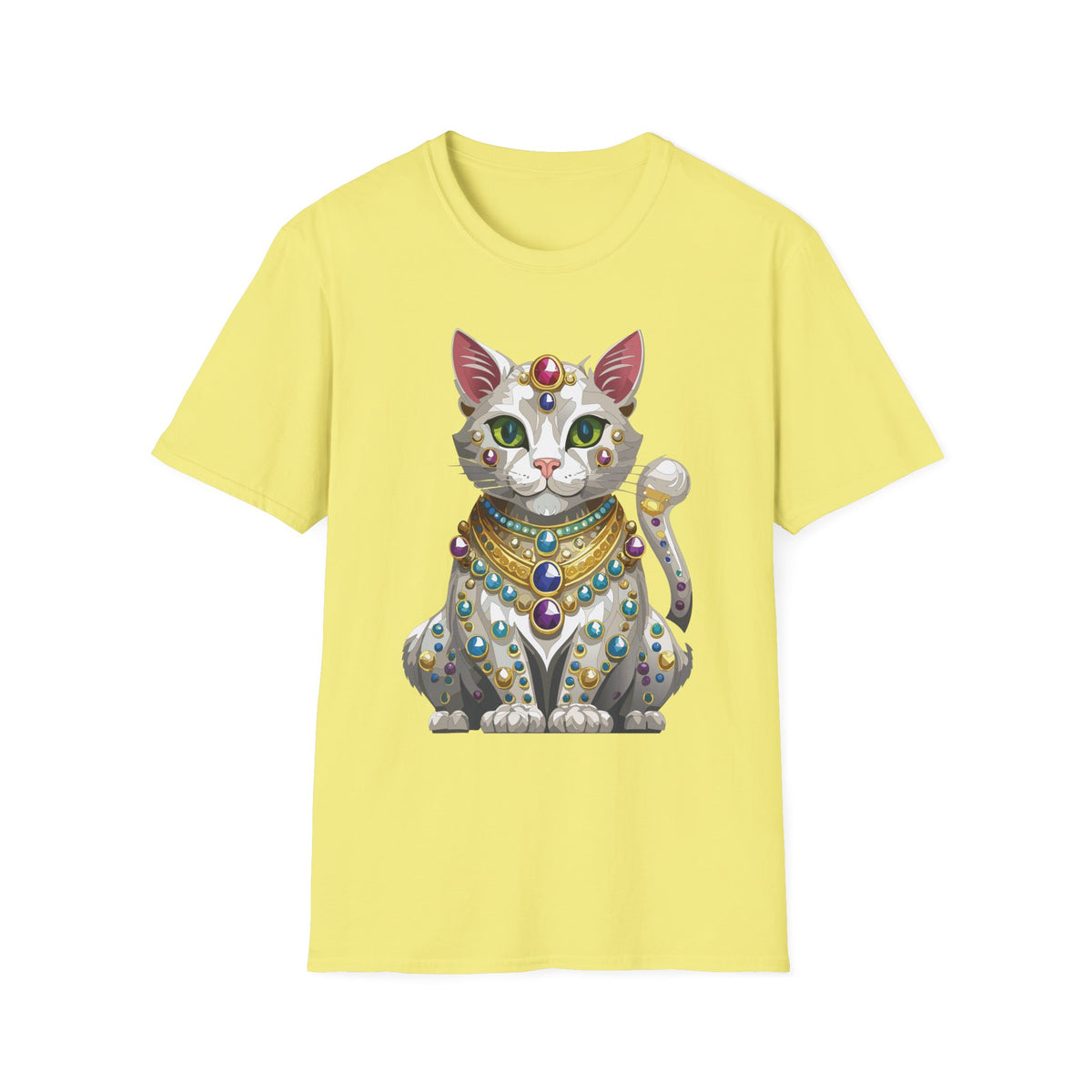 Jeweled Egyptian Cat T-Shirt | Regal Cat Illustration, Gemstone Pharaoh Design