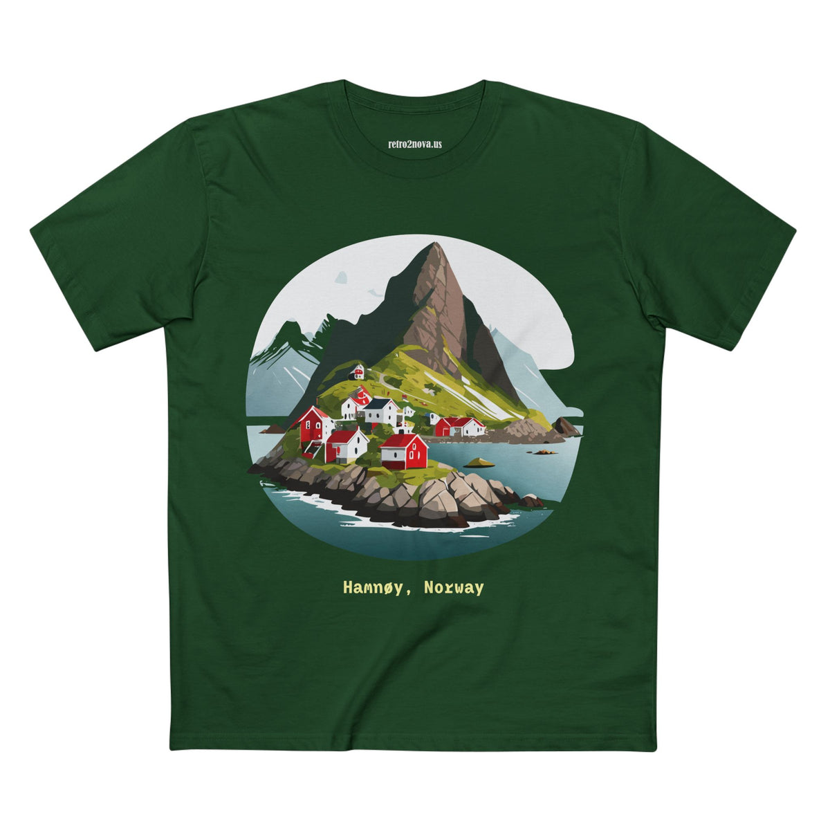 Hamnøy Norway Village Illustration Tee | Scenic Fjord Landscape T-Shirt