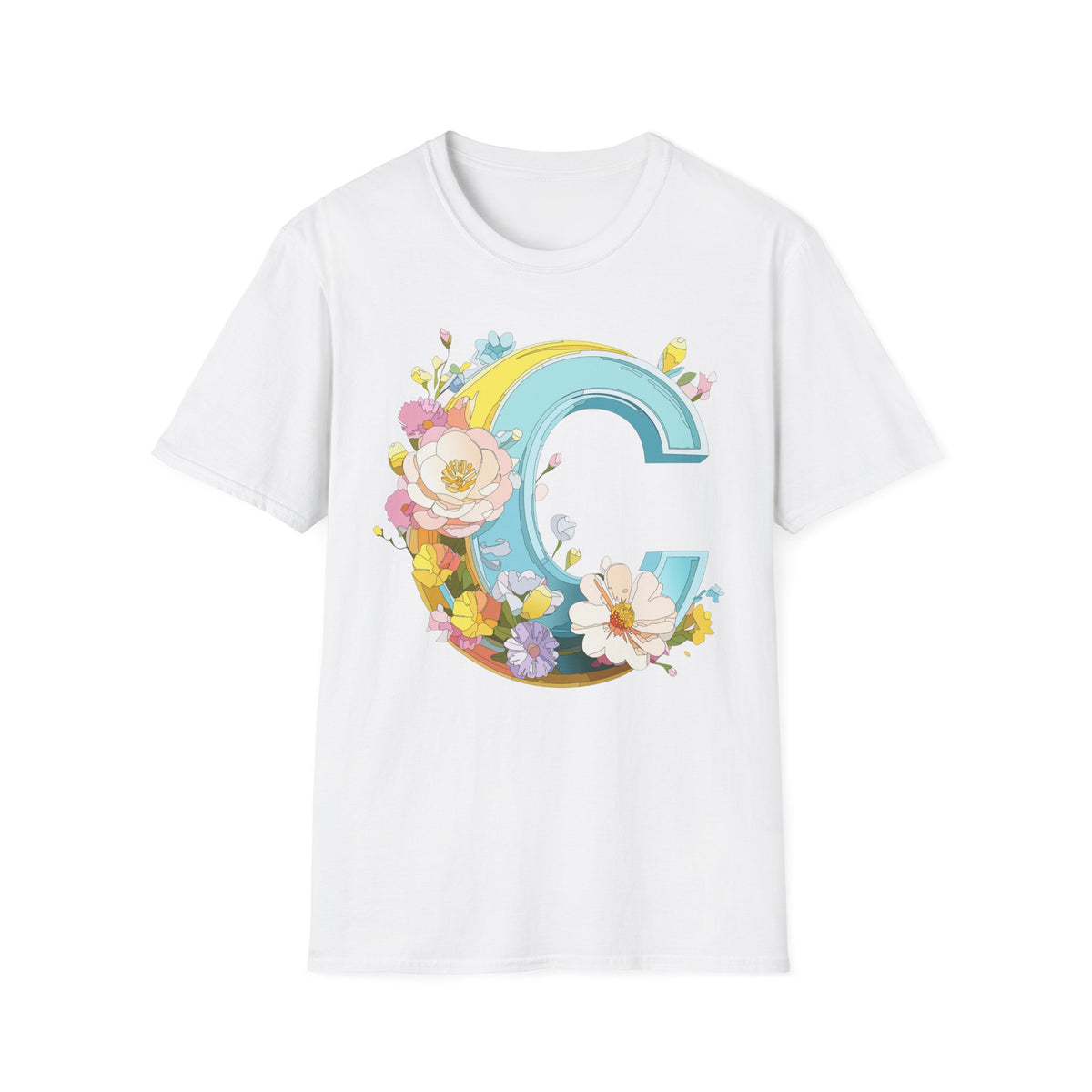 Floral Letter C T-Shirt | Vintage Botanical Initial Tee