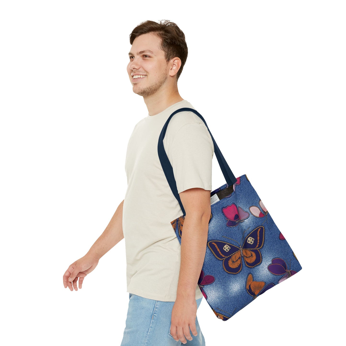 Denim Fabric Imitation Print Unisex Canvas Bag Poly Spun 3 Sizes Tote Bag 174