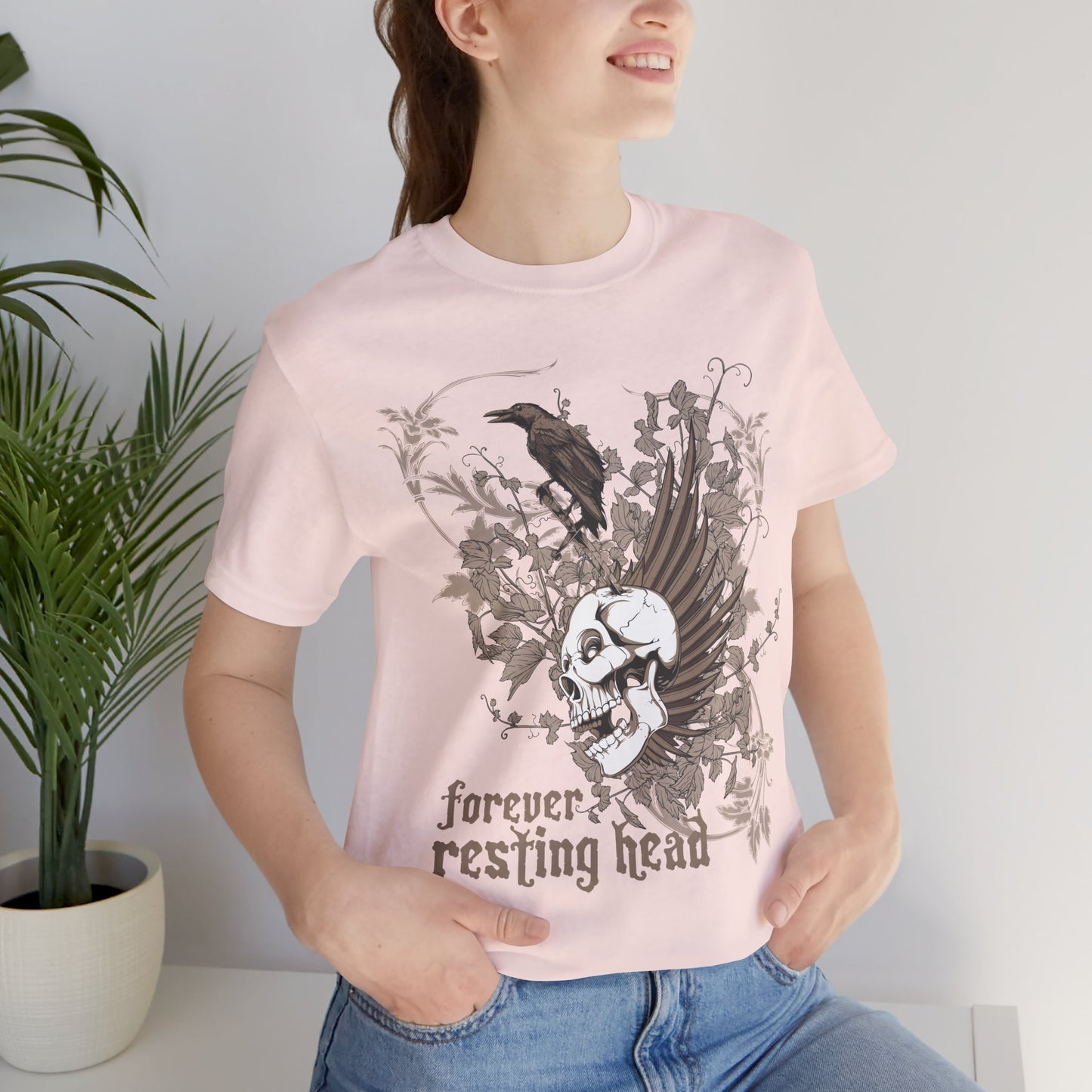 Forever Resting Head Tee, Edgy Graphic Shirt, Music T-Shirt, Gothic Tees, Skull Shirt, Art Design Tee, Skull Graphic Top