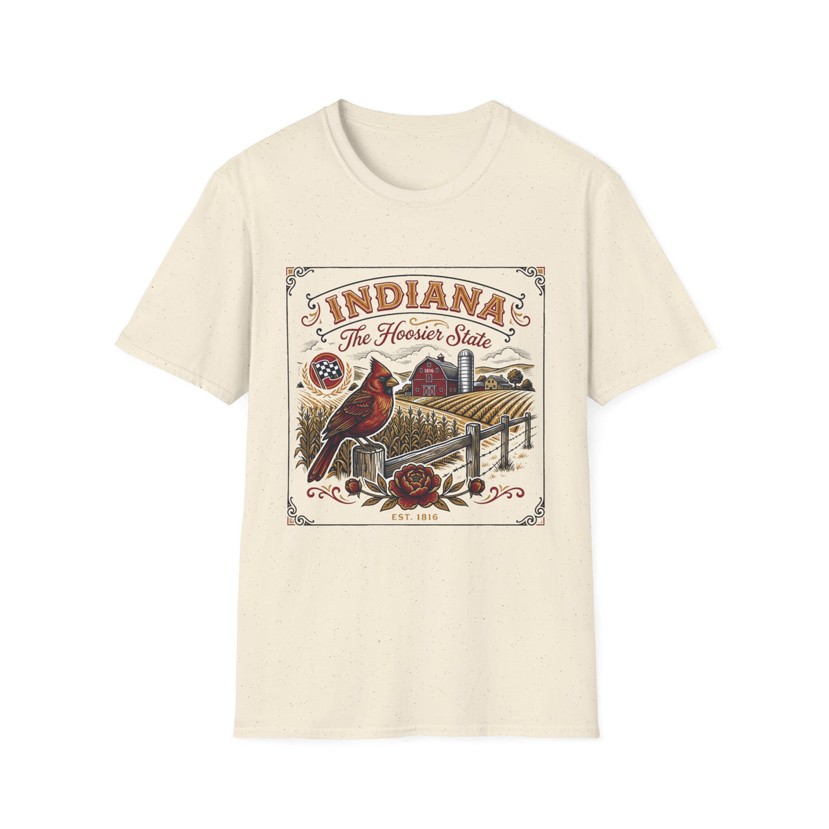 Indiana The Hoosier State T-Shirt — Cardinal Bird Farm Vintage Travel Tourist Graphic Design Unisex 100 Cotton Gildan T-Shirt