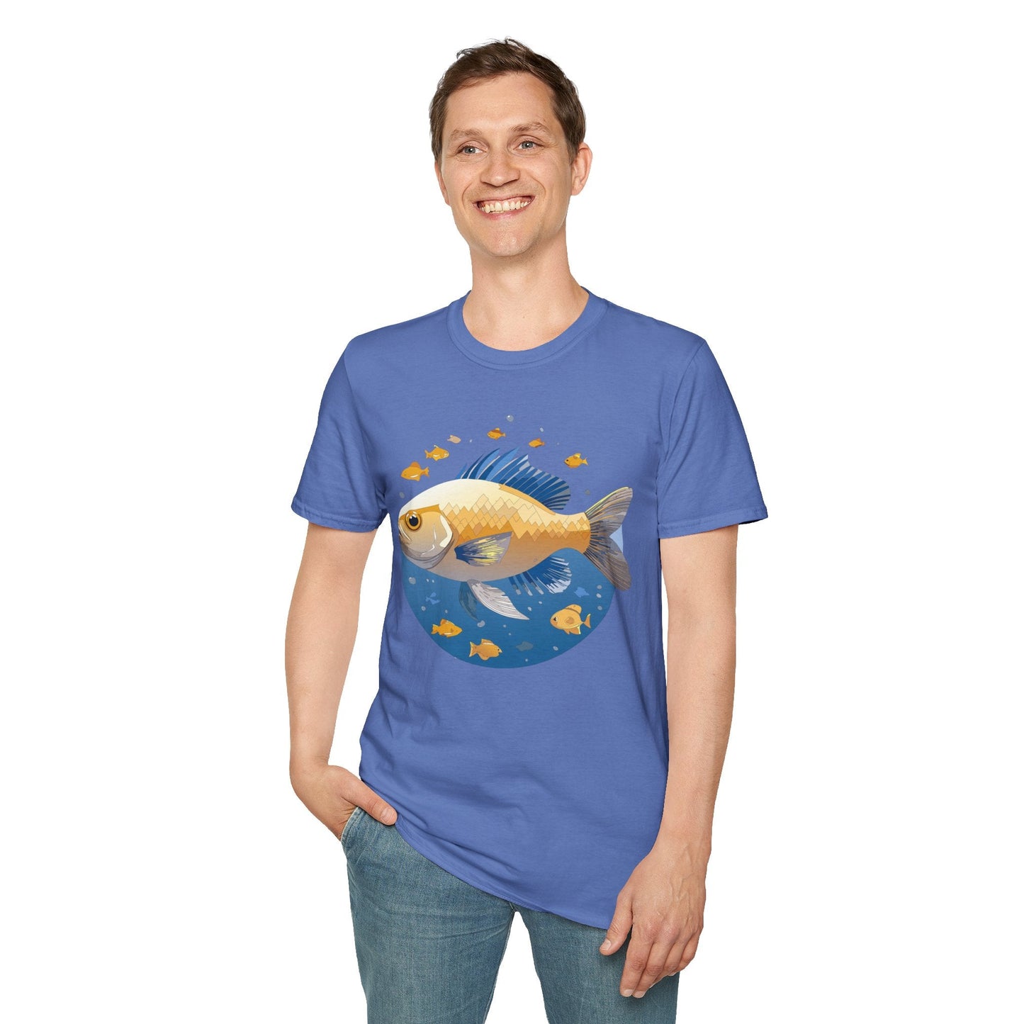 Fish Art Graphic Tee Shirt Unisex Gildan Softstyle 64000 100 Percent Ring Spun Cotton