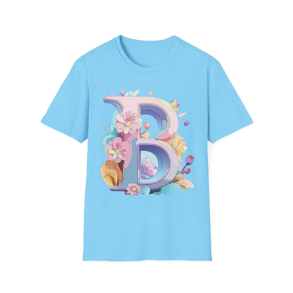 Floral Letter B T-Shirt | Pastel Floral Monogram Tee