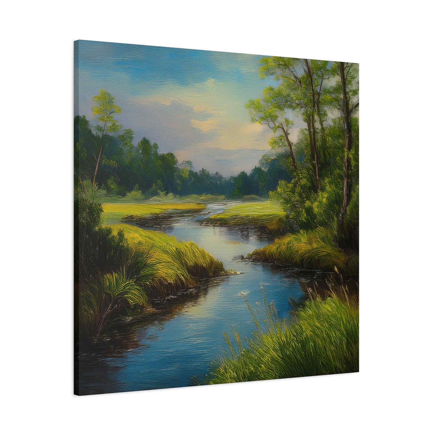 River Print Canvas, Landscape Oil Paint Print 20x20, 24x24, 30x30, 32x32, 36x36 Art Design Print Pine-Wood Inner Frame MC-52