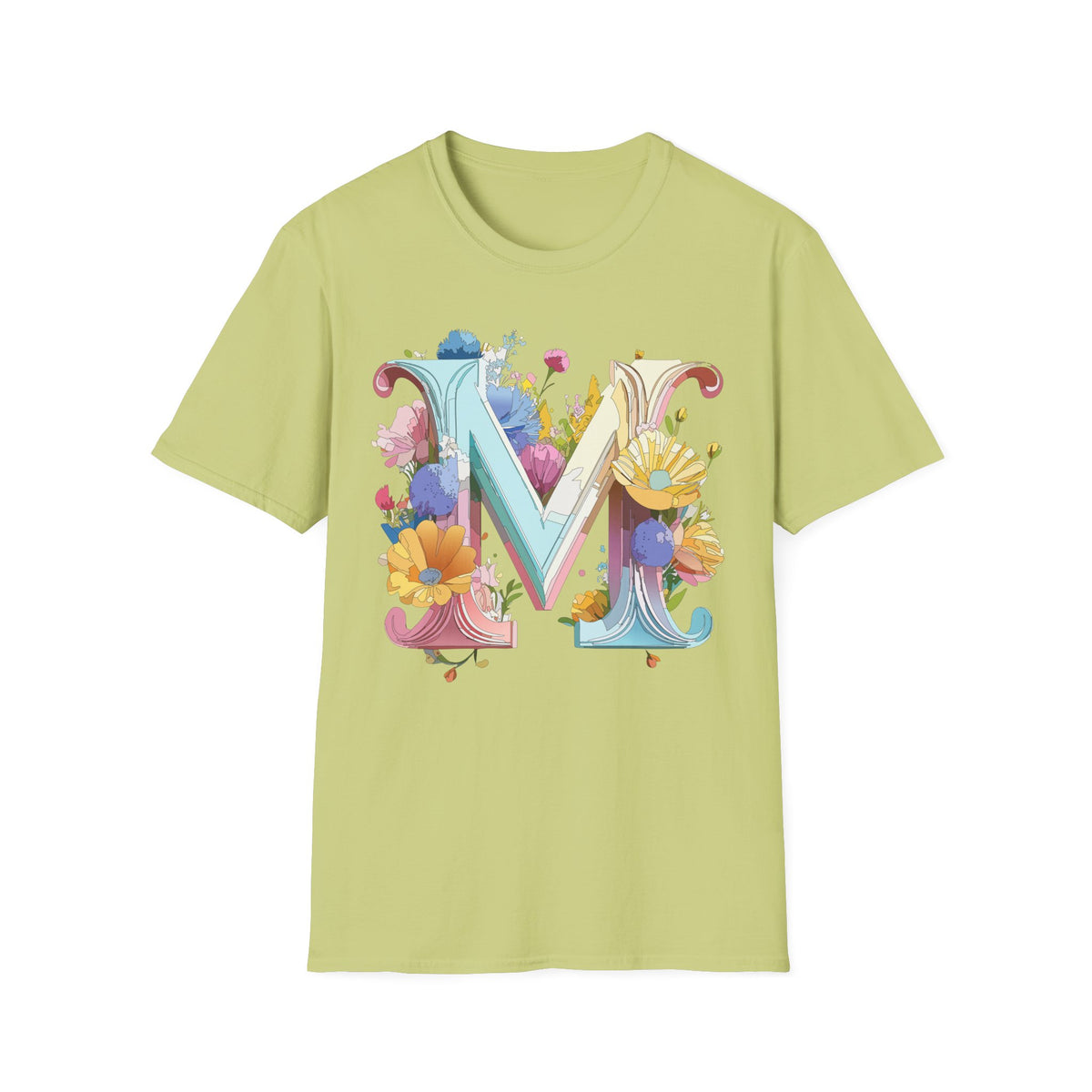 Floral Letter M Monogram T-Shirt | Watercolor Garden Initial Tee