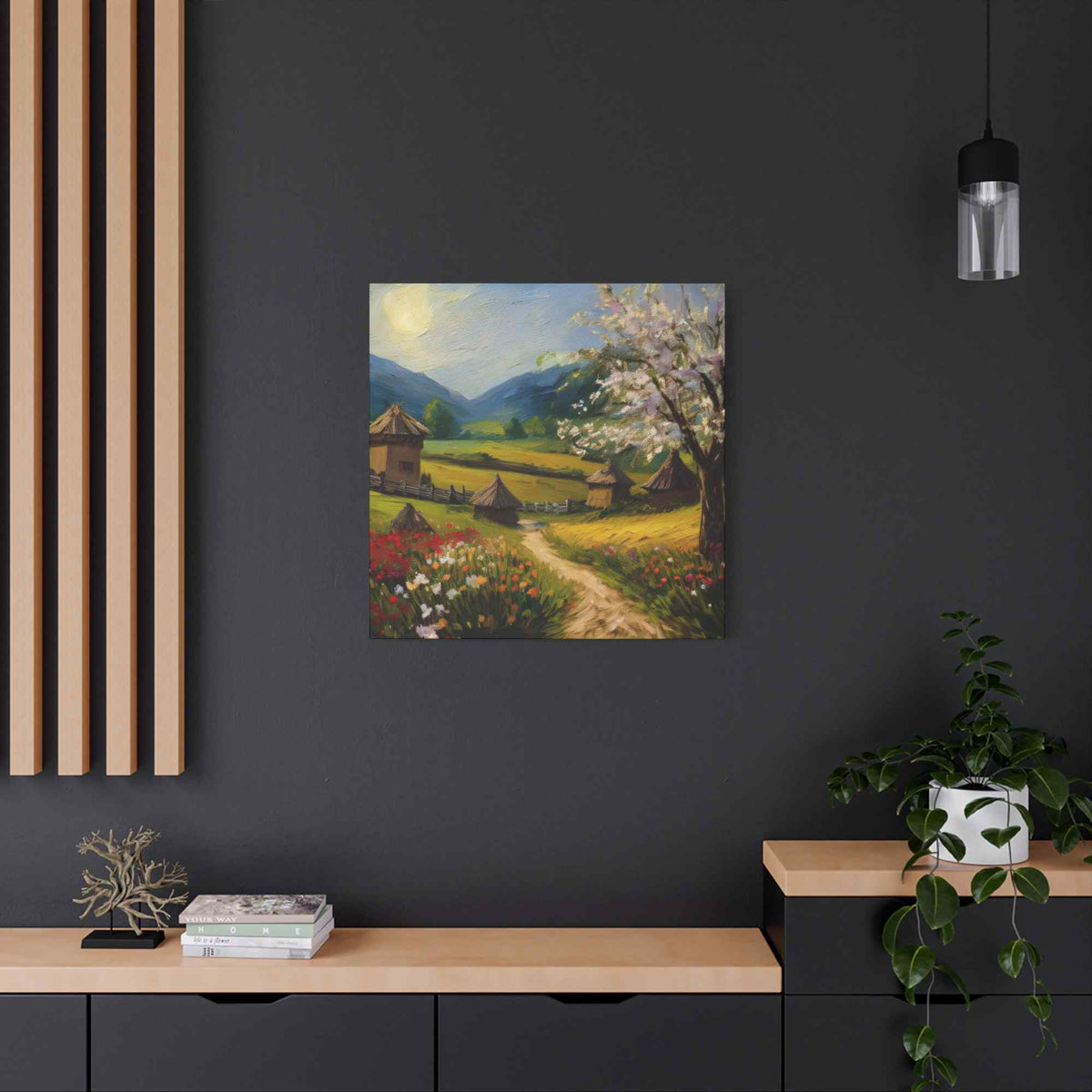 Countryside Spring Print Canvas, Oil Paint Print 20x20, 24x24, 30x30, 32x32, 36x36 Art Design Pine-Wood Inner Frame MC-109