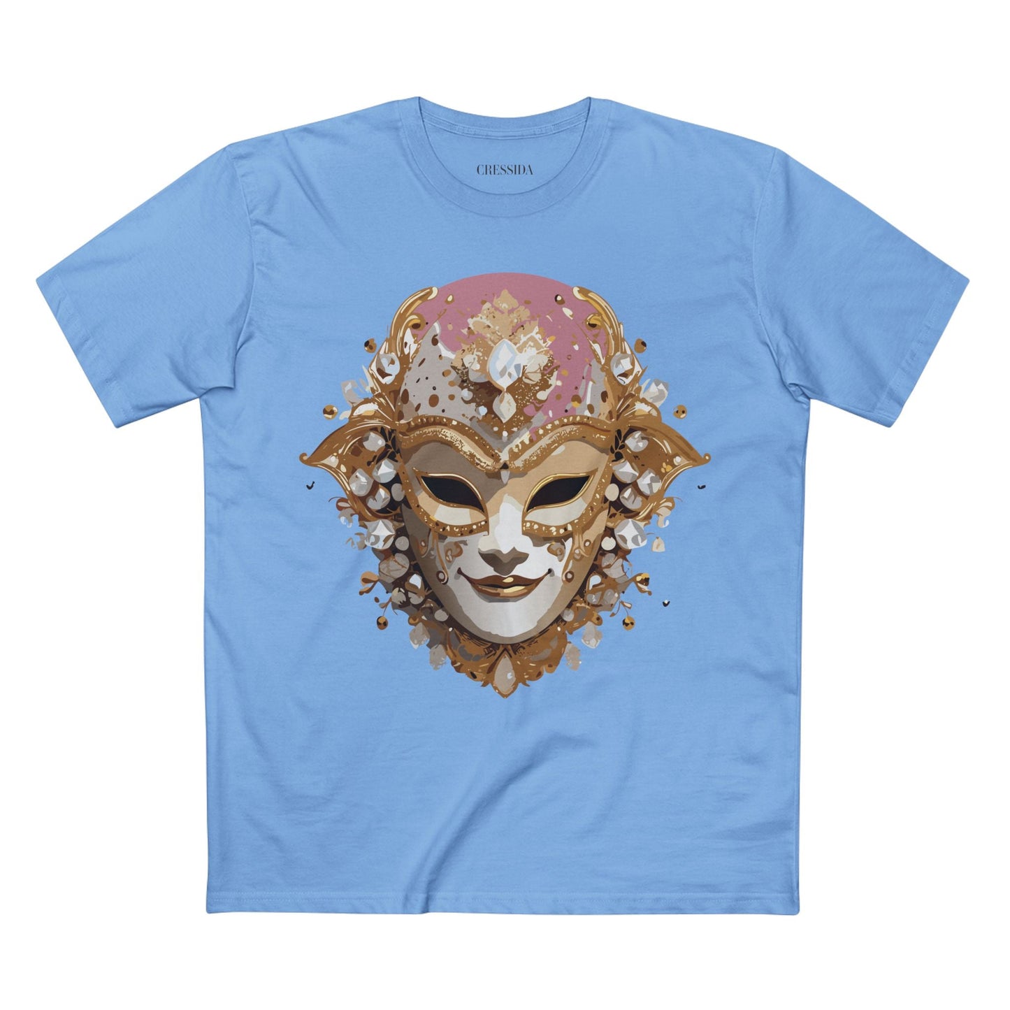 Carnival Mask Graphic T-Shirt Unisex 100 Cotton With Antique Gold Art Design Tee 19