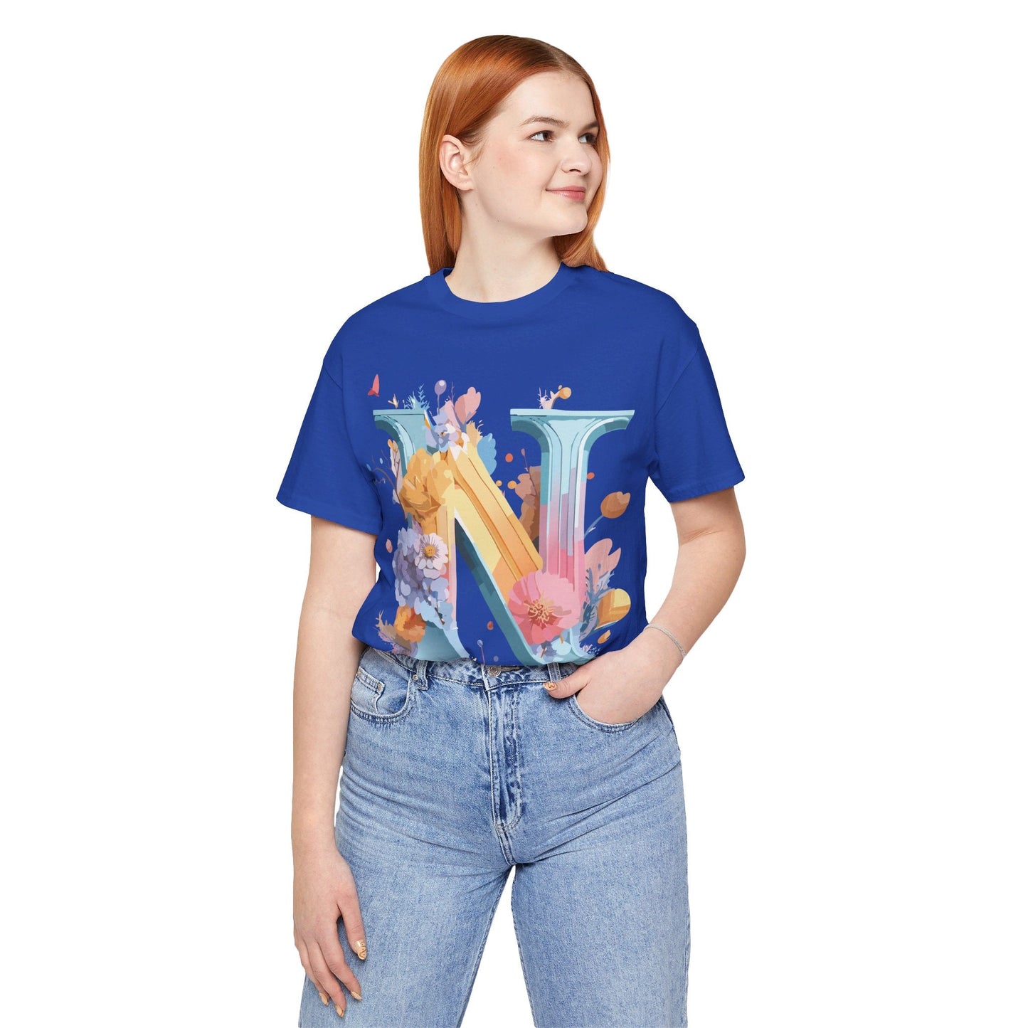 Letter N Shirt Unisex Graphic Tee With Vintage Inspired Artwork By Adelpha Premium Jersey