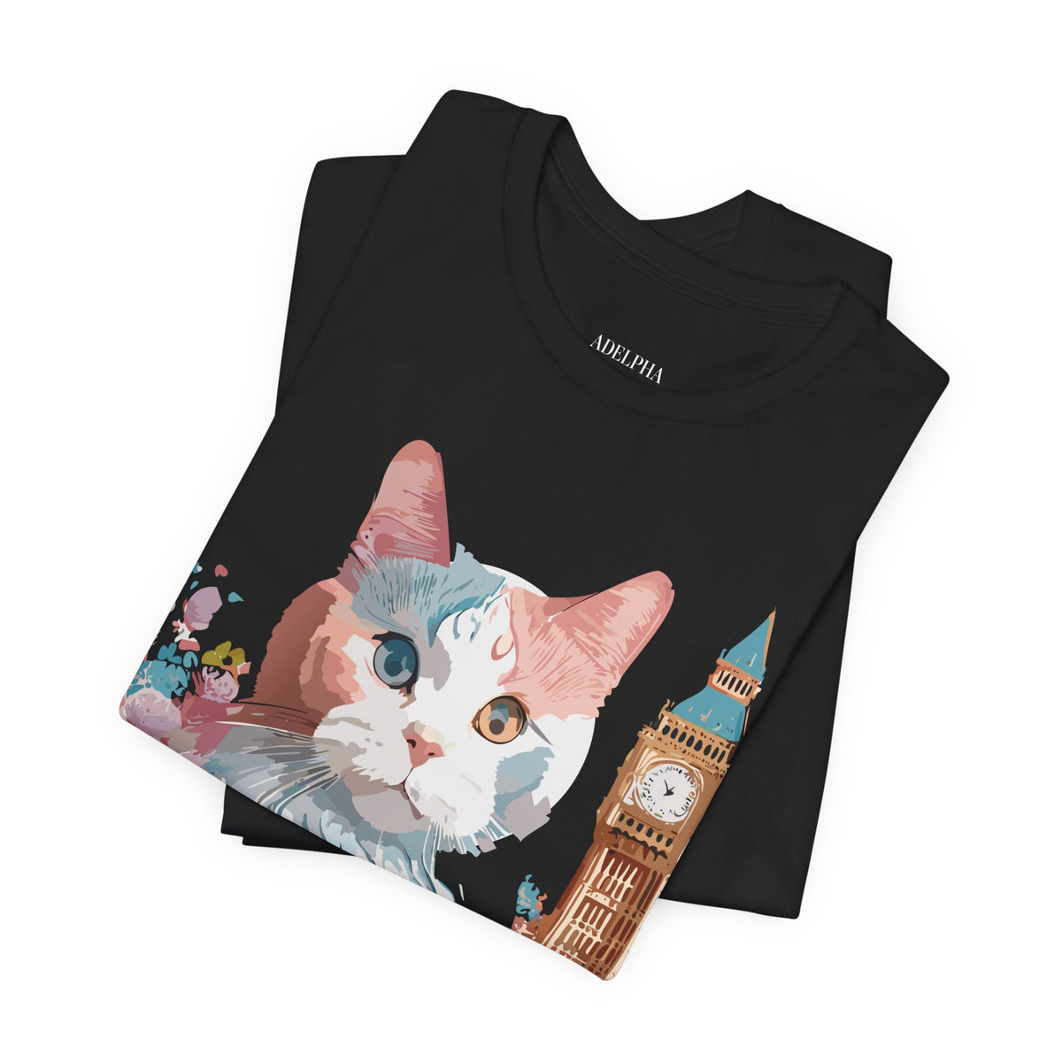 Cat Graphic Unisex Cotton Bella+Canvas Tee with Art Animal Design e100