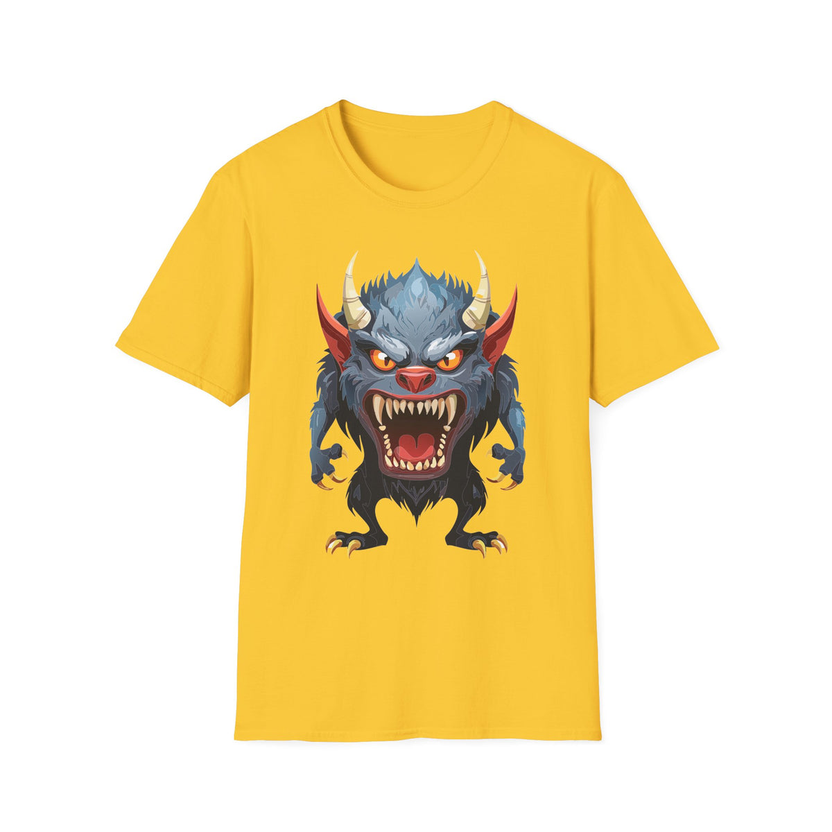 Werewolf Monster T-Shirt — Fierce Demon Face for Halloween Cartoon Graphic Tee Unisex 100 Cotton Gildan T-Shirt