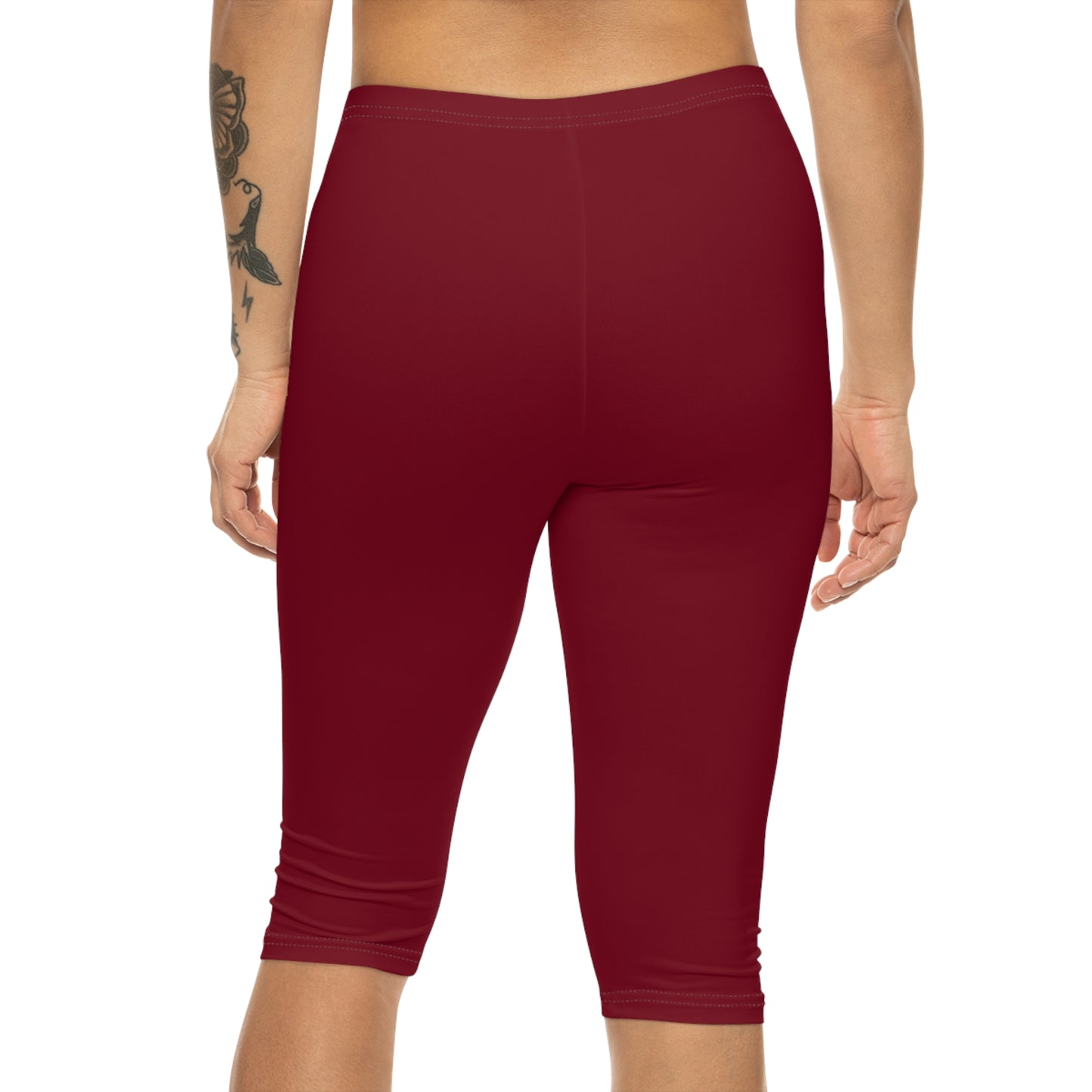 Burgundy Color Women's Brushed Suede Poly Span Casual Capri Leggings XS-2XL