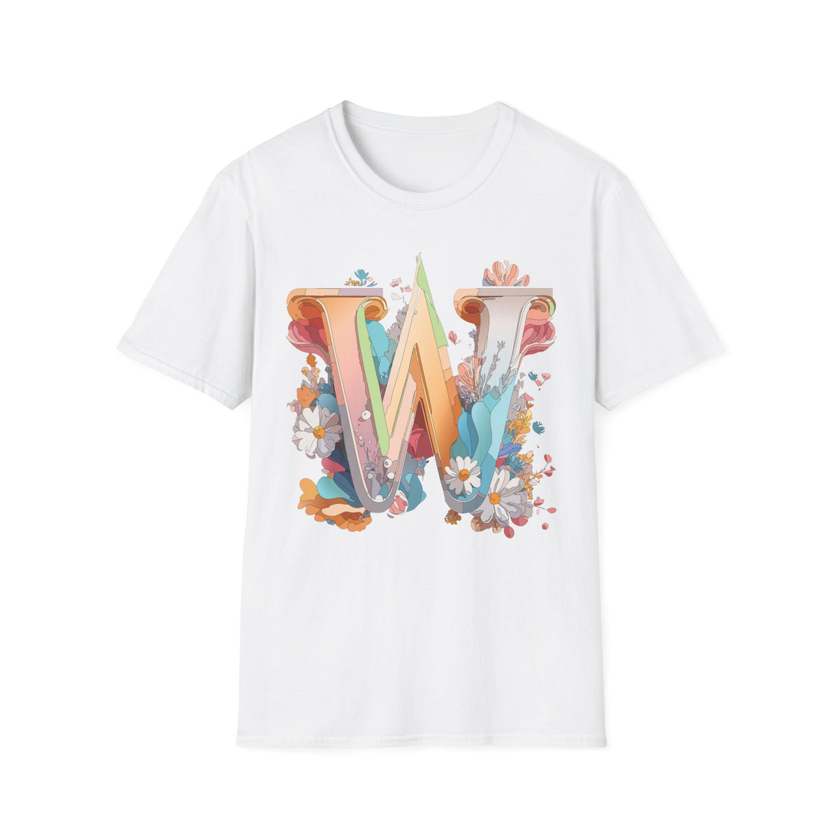 Floral Letter W Monogram T-Shirt | Floral Initial Tee