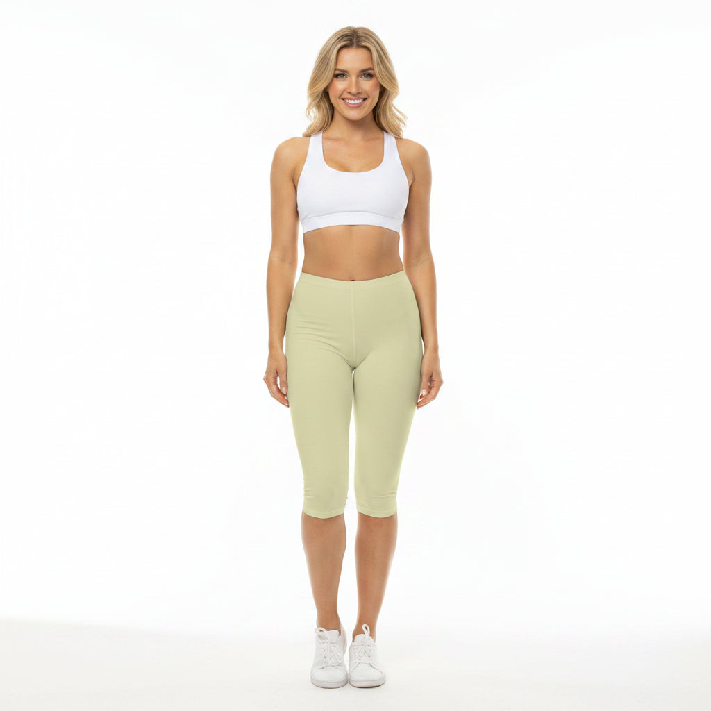 Pale Yellow Color Women's Brushed Suede Poly Span Casual Capri Leggings XS-2XL