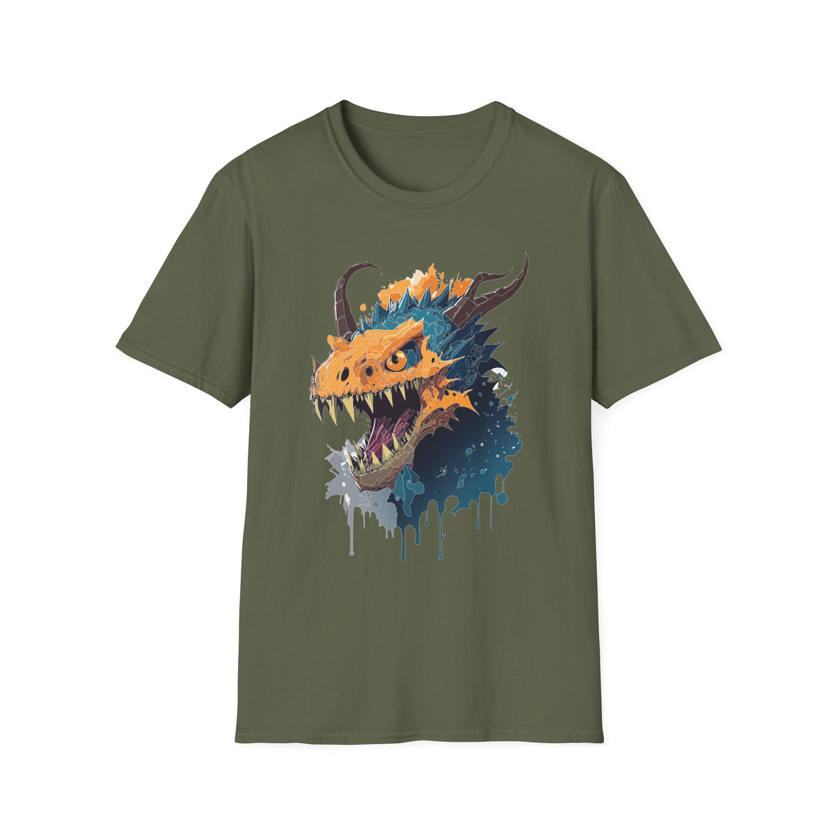 Dragon Head Graphic T-Shirt — Fiery Monster Art Cartoon Graphic Tee Unisex 100 Cotton Gildan T-Shirt