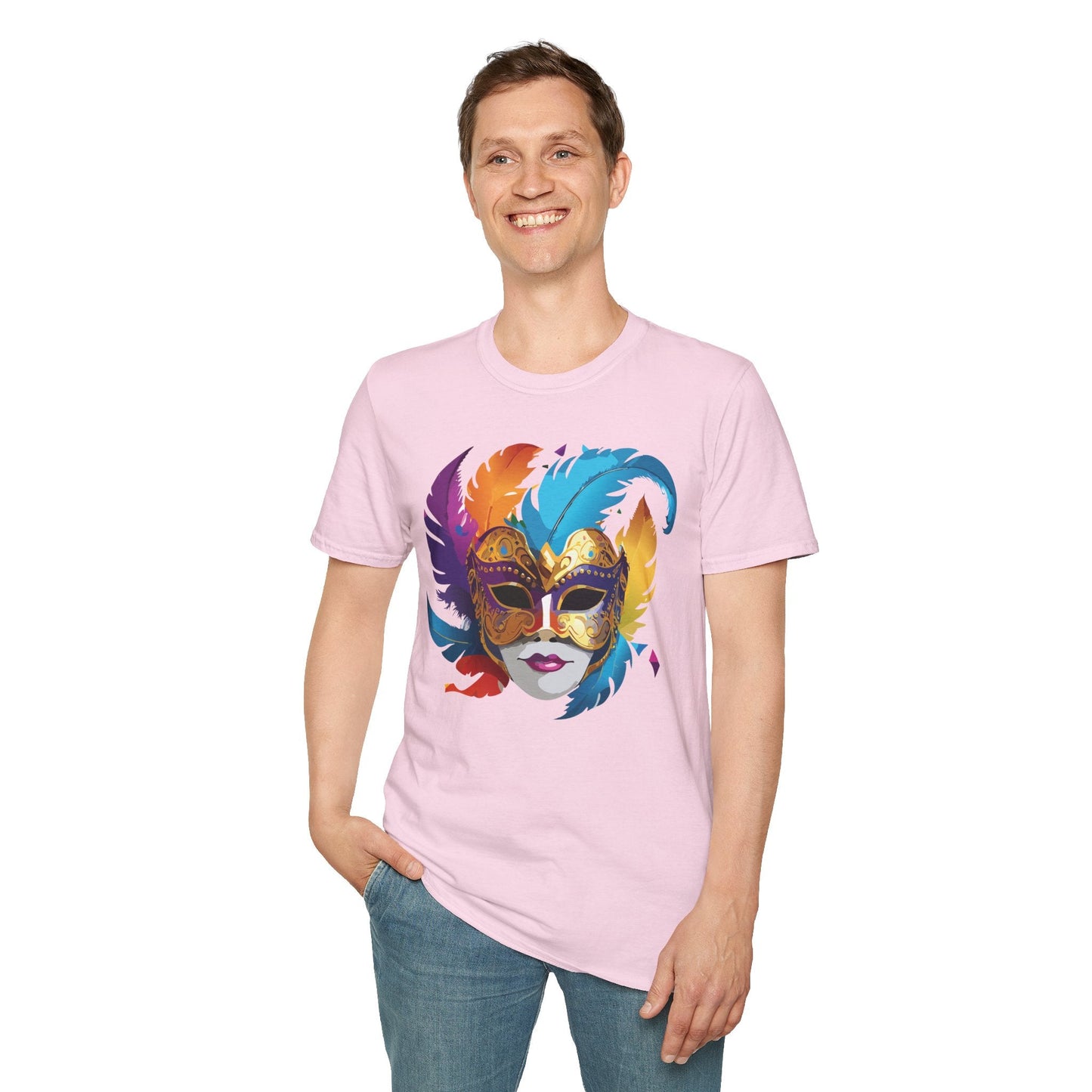 Mask Tee Shirt Unisex Short Sleeve Cotton Tee Art Design Masquerade Gildan Softstyle 64000