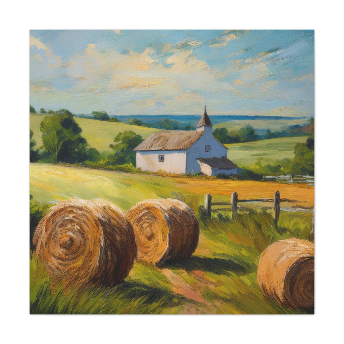 Countryside Print Canvas, Oil Paint Print 20x20, 24x24, 30x30, 32x32, 36x36 Art Design Print Pine-Wood Inner Frame MC-49