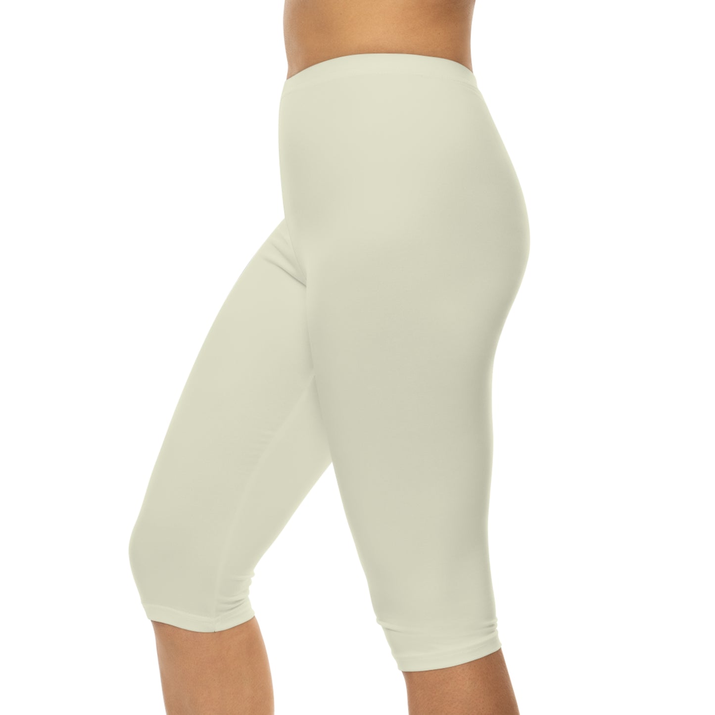 Beige Color Women's Brushed Suede Poly Span Casual Capri Leggings XS-2XL