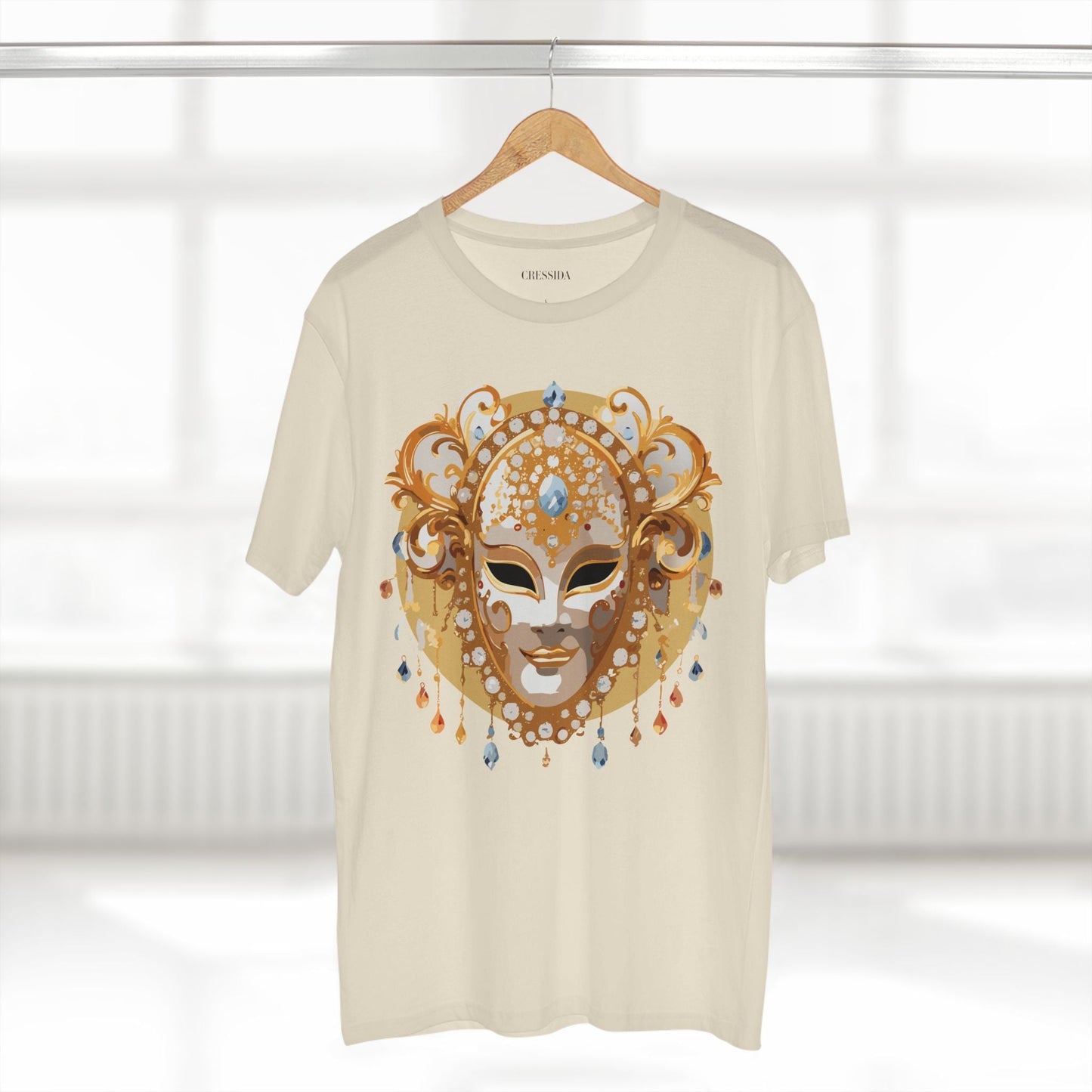 Carnival Mask Graphic T-Shirt Unisex 100 Cotton With Antique Gold Art Design Tee 14