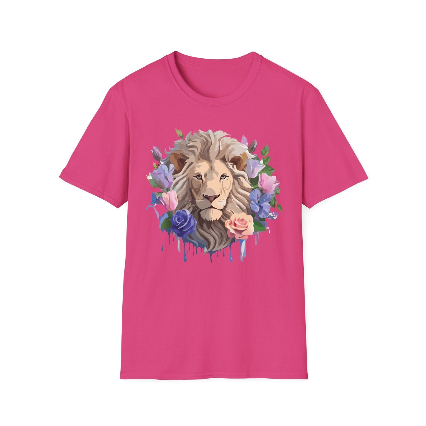 Unisex Floral Lion Tee Shirt Softstyle Gildan 64000 100 Percent Cotton