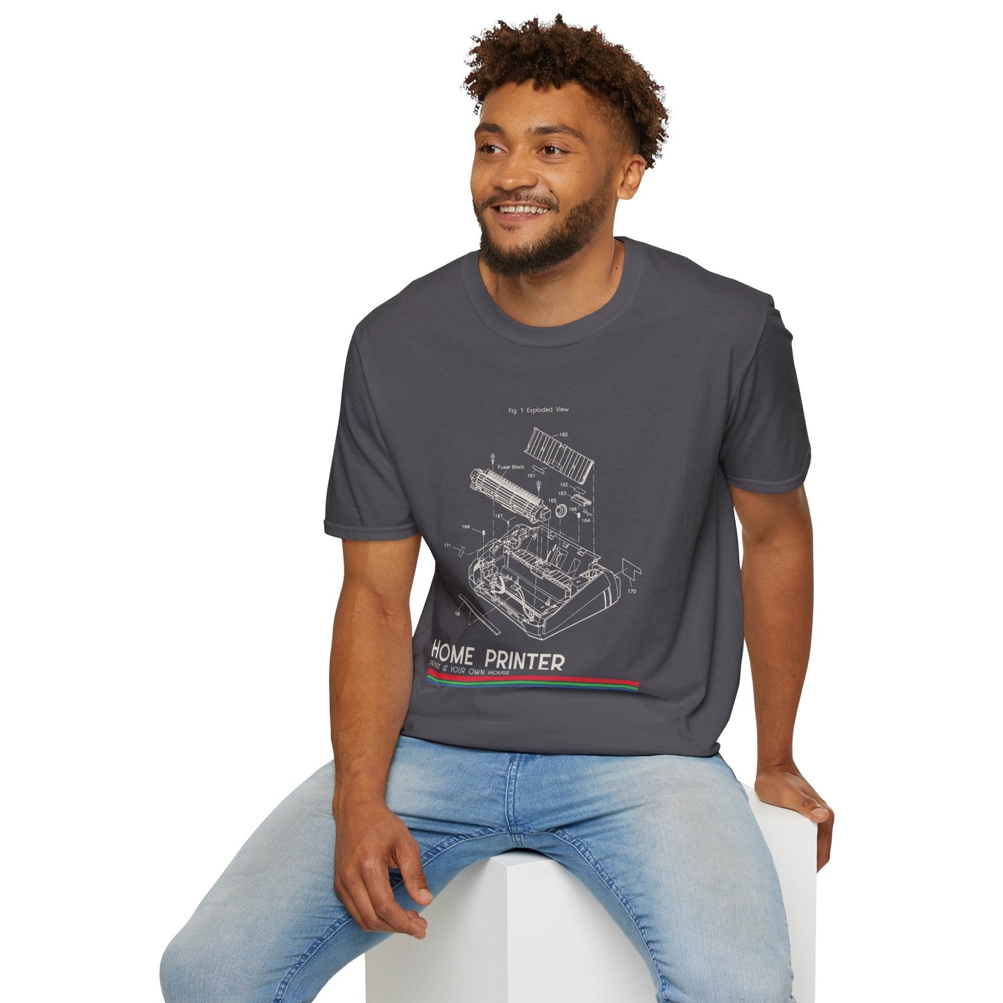 Unisex Cotton T-Shirt Vintage Home Printer Blueprint Tee Home Printer Works 4 Microdots Slogan