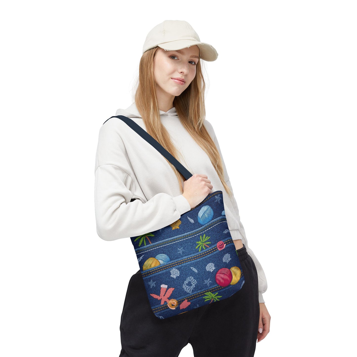 Denim Fabric Imitation Print Unisex Canvas Bag Poly Spun 3 Sizes Tote Bag 182-8