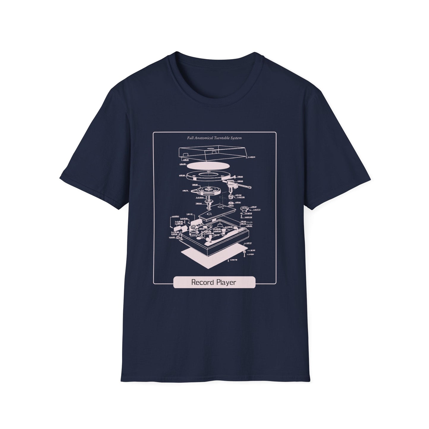 Record Player Blueprint T-Shirt Unisex Cotton Retro Vinyl Turntable Diagram Tee