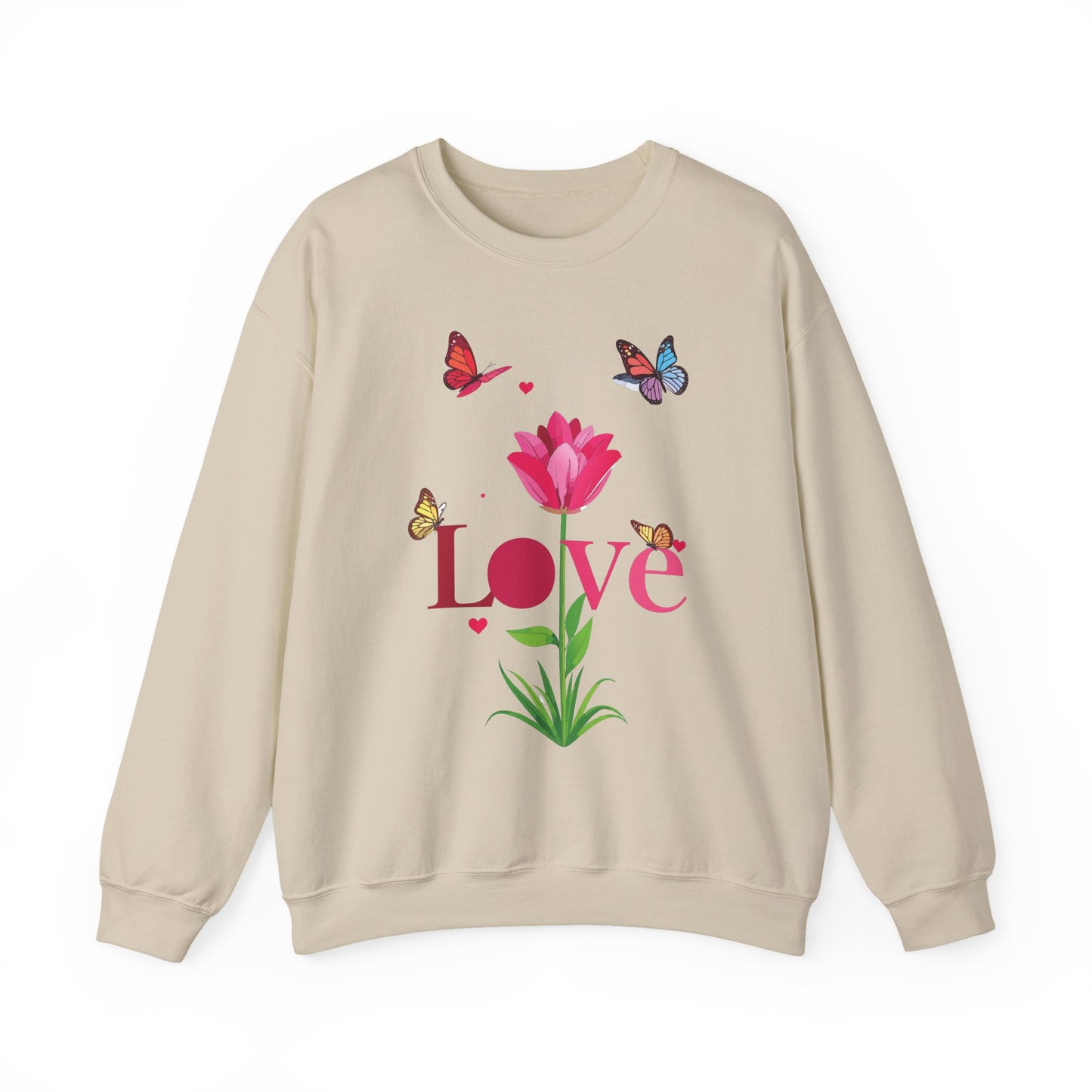 Unisex Floral Love Sweatshirt, Love Floral Sweatshirt, Floral Butterfly Sweatshirt, 50/50 Cotton-Poly Valentine's Day Sweatshirt 02