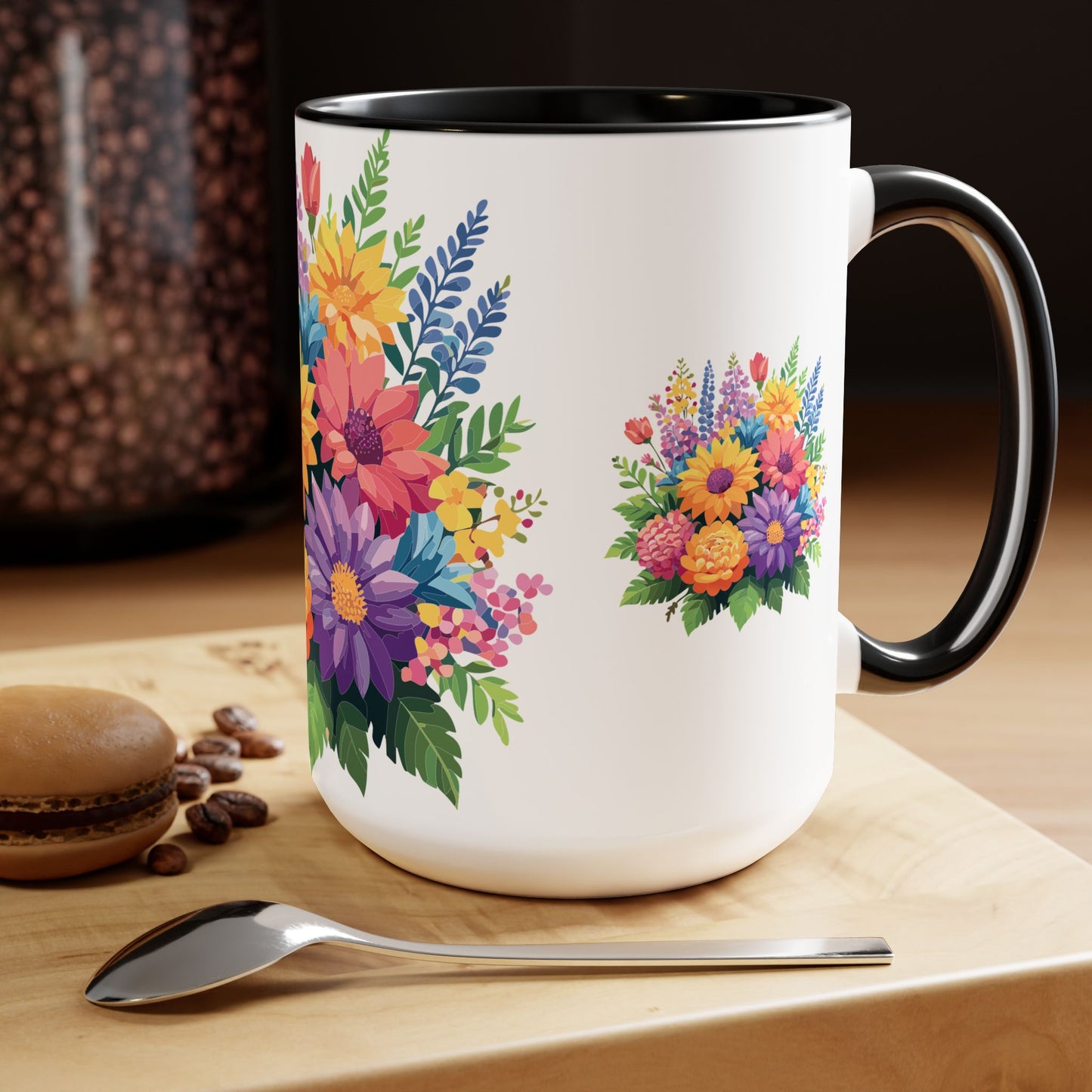 Two-Tone Coffee Mug with flowers