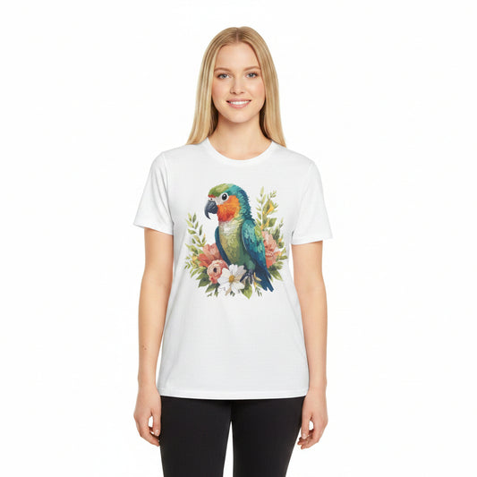 Watercolor Parrot Floral Tee Unisex Cotton Short Sleeves Tee Shirt with Bird 6