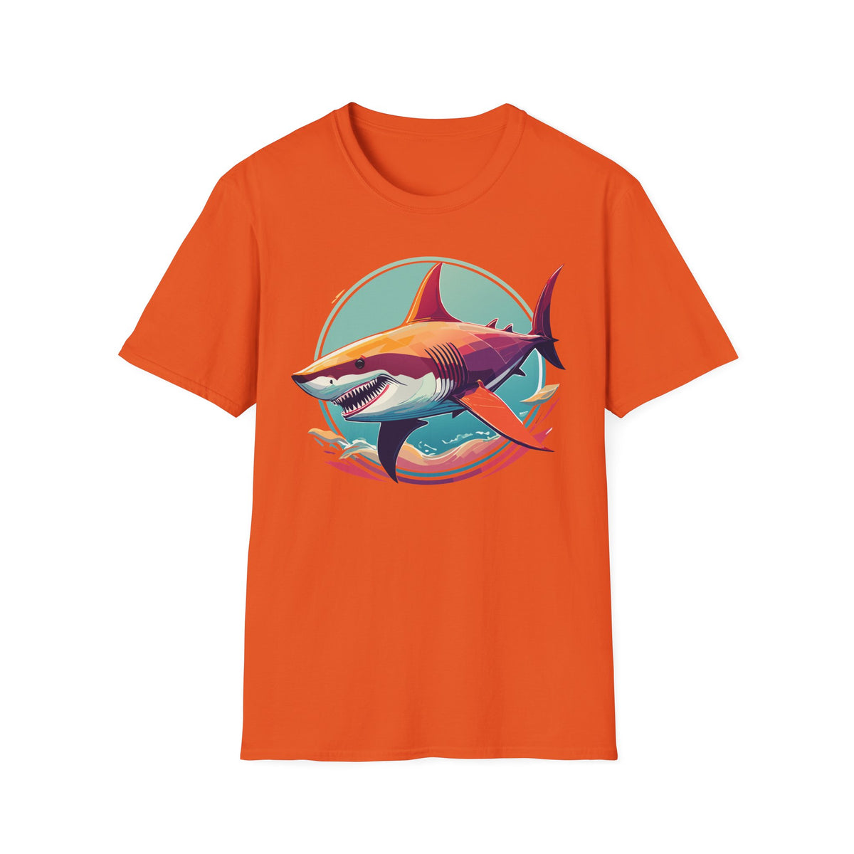 Colorful Great White Shark Illustration T-Shirt | Ocean Retro Graphic