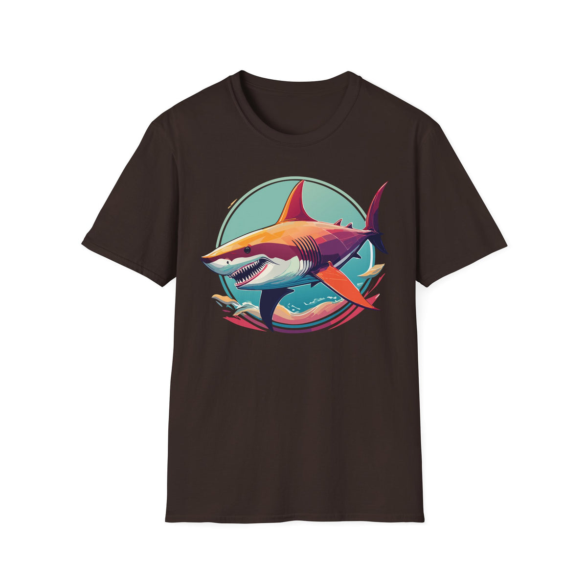 Colorful Great White Shark Illustration T-Shirt | Ocean Retro Graphic