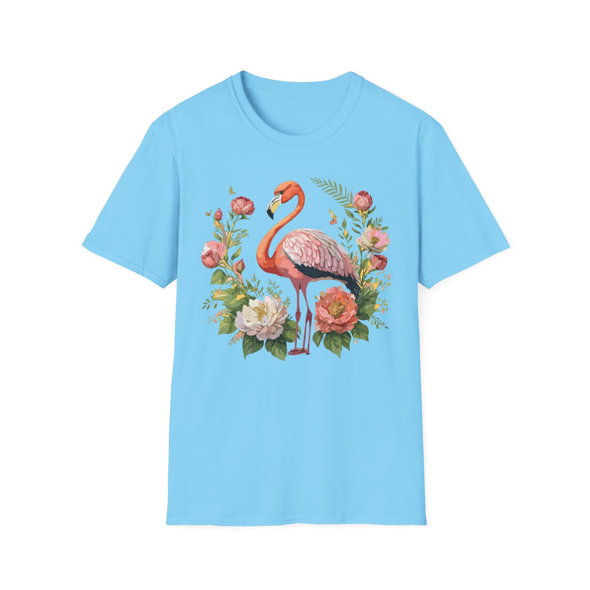 Floral Flamingo T-Shirt | Pink Flamingo with Flowers