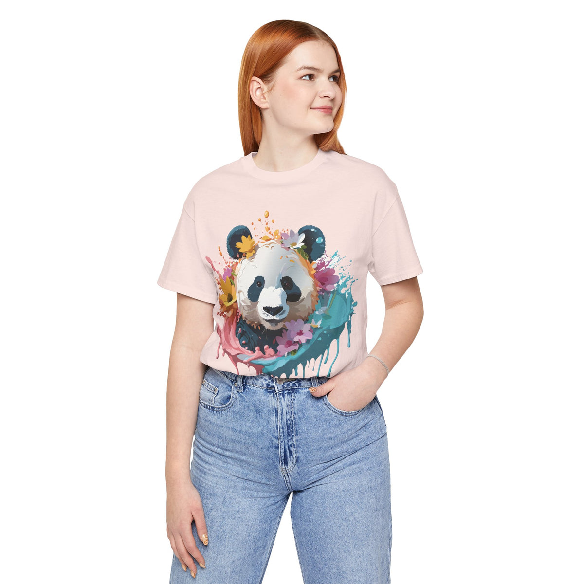 Panda Graphic Unisex Cotton Bella+Canvas Tee with Art Animal Design e139