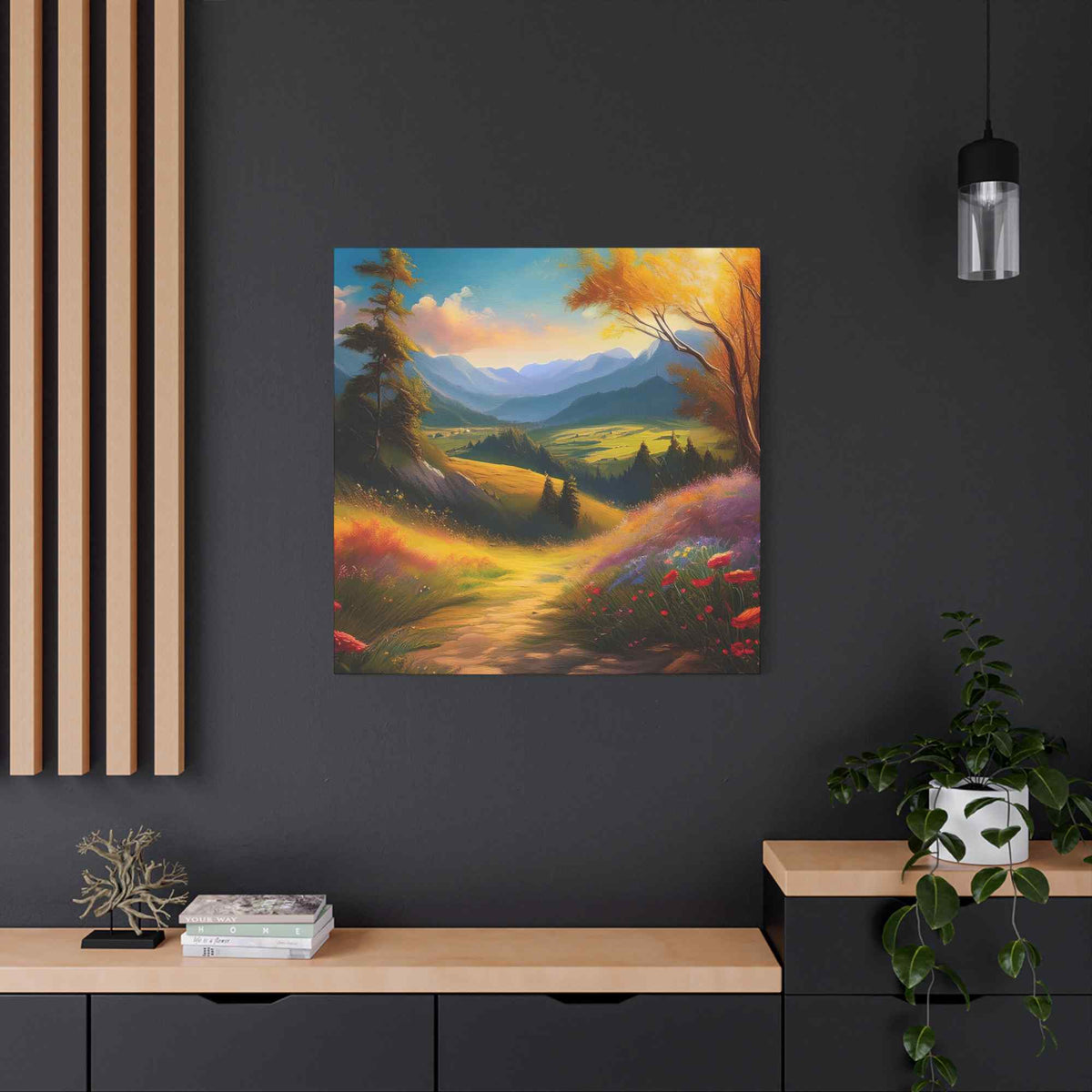 Landscape Print Canvas, Oil Paint Print 20x20, 24x24, 30x30, 32x32, 36x36 Art Design Print Pine-Wood Inner Frame MC-36