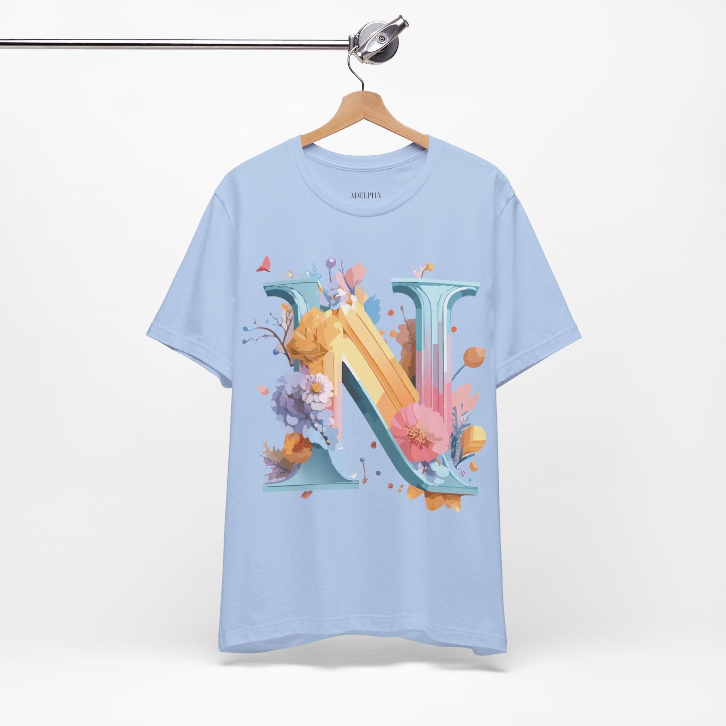 Letter N Shirt Classic Unisex Graphic Tee With Premium Vintage Adelpha Artwork Jersey Short Sleeve