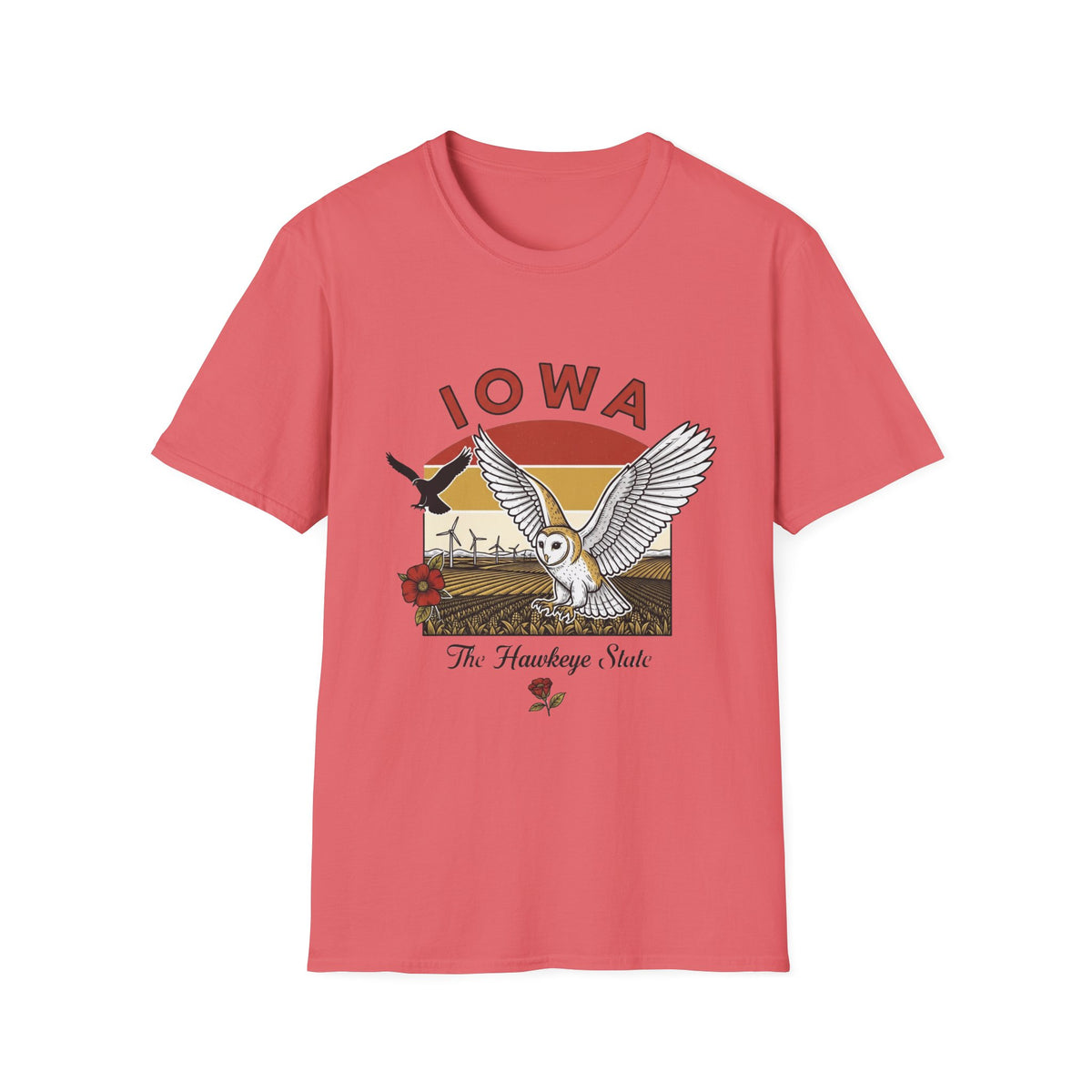 Iowa Barn Owl Tee — The Hawkeye State Vintage Sunset Tee Travel Tourist Graphic Design Unisex 100 Cotton Gildan T-Shirt