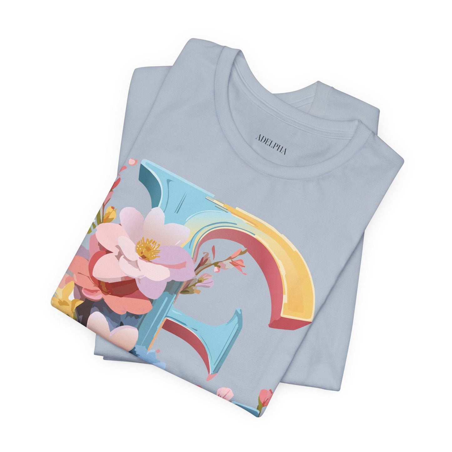 Letter E Shirt Unisex Graphic Tee Short Sleeve Vintage Inspired Art Design Adelpha