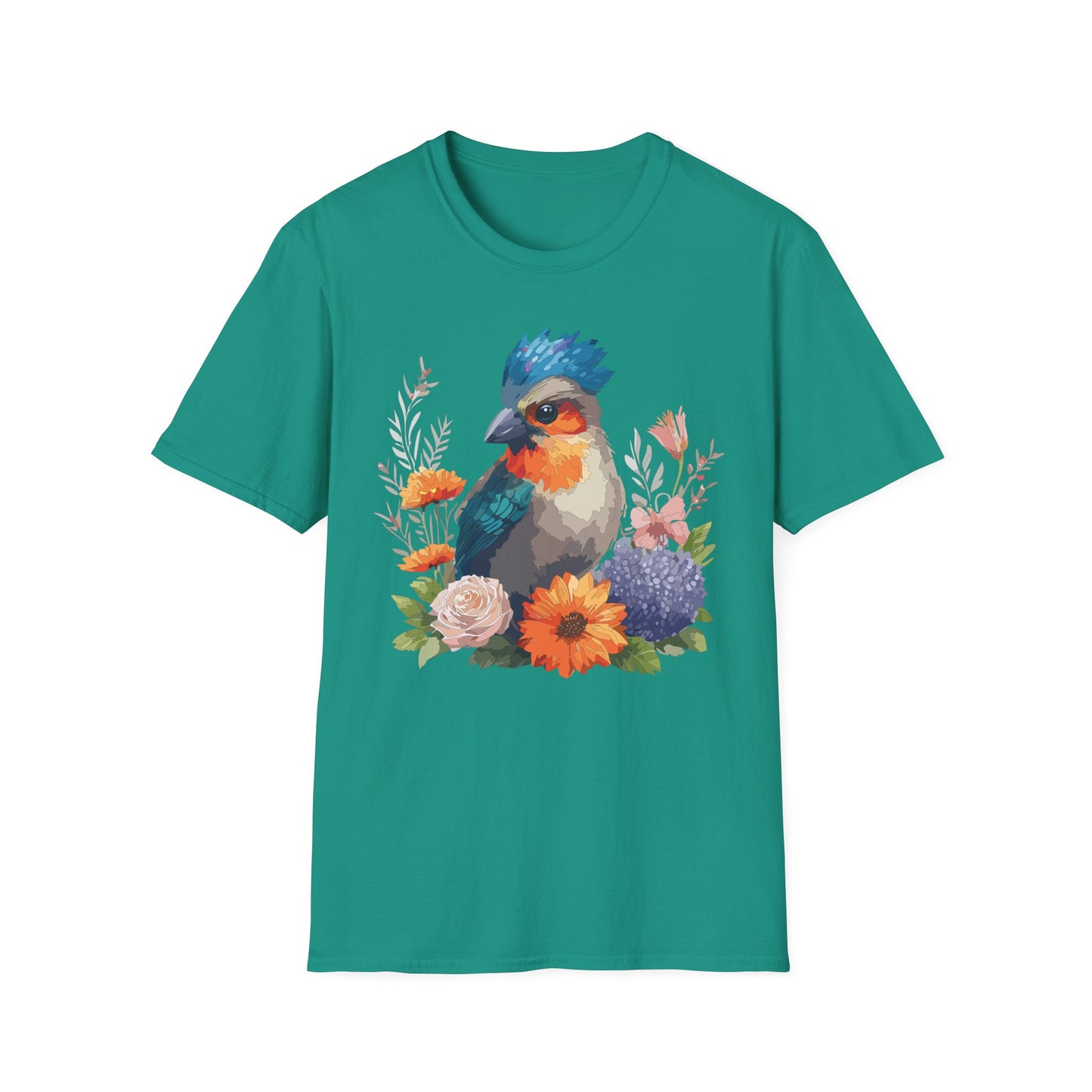 Floral Bluebird T-Shirt Unisex Cotton Short Sleeves Tee Shirt with Bird 2