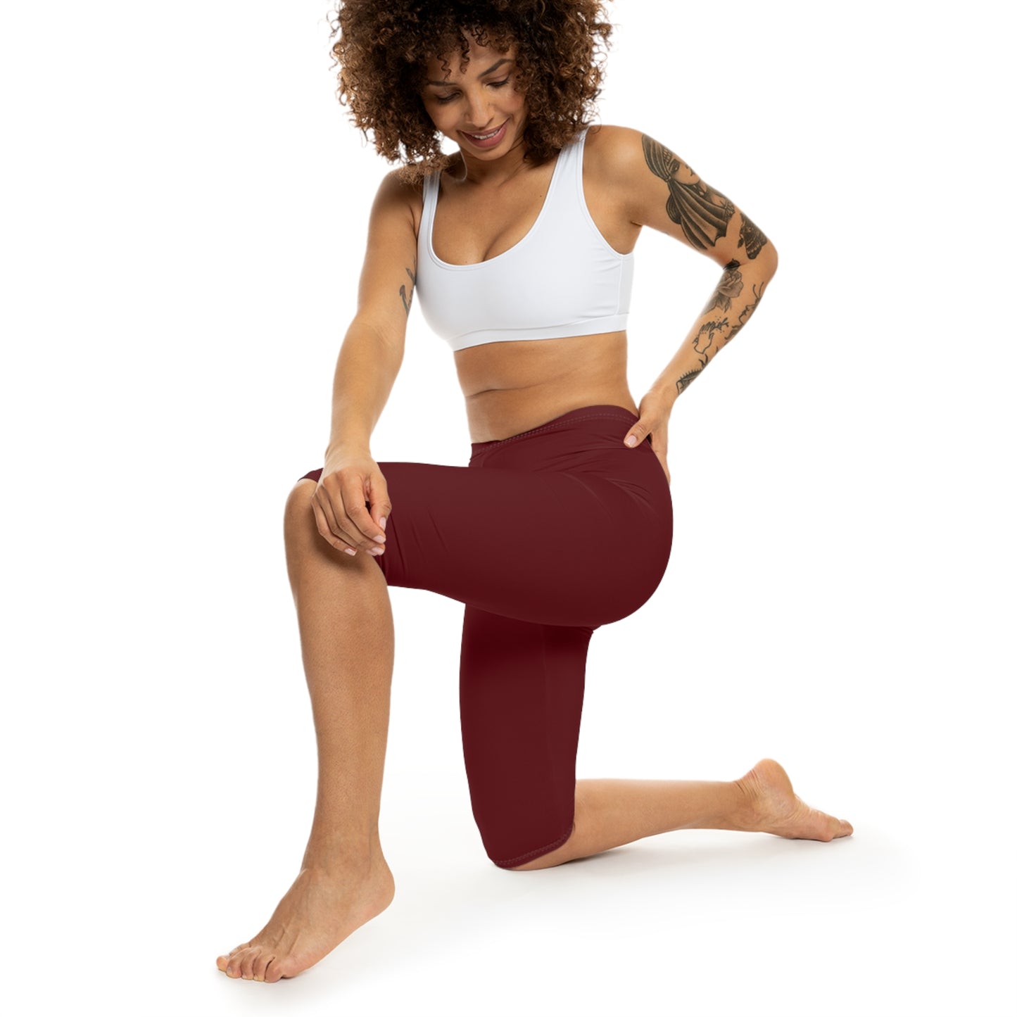 Black Cherry Color Women's Brushed Suede Poly Span Casual Capri Leggings XS-2XL
