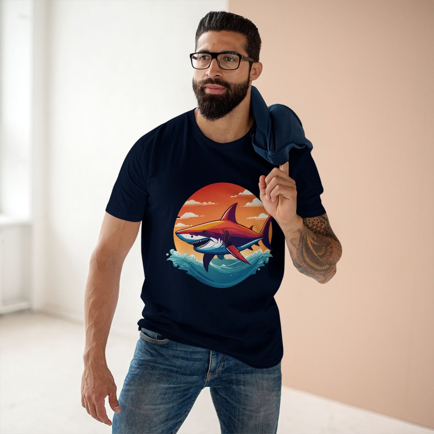 Shark Shirt Unisex Premium Cotton Tee With Original Art Design From Retro2Nova Animal Collection For Everyday Wear