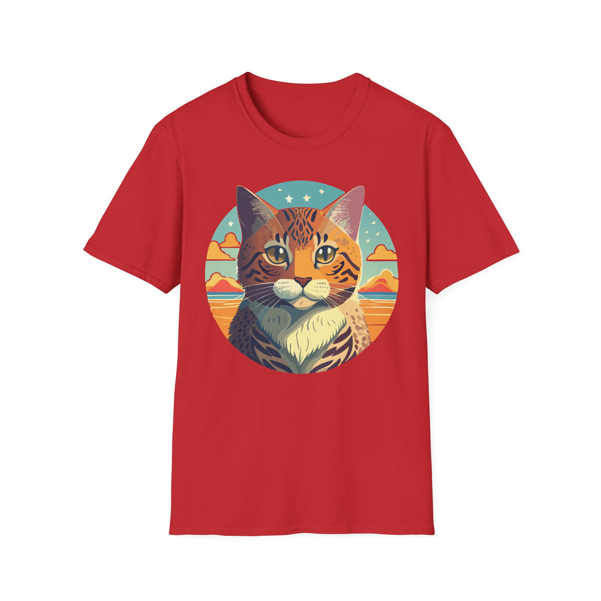 Retro Tabby Cat Illustration T-Shirt | Vintage Sunset Cat Tee