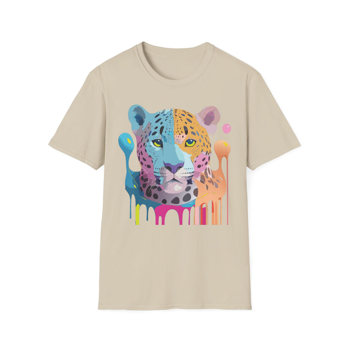 Colorful Leopard Face T-Shirt | Rainbow Drip Animal Art